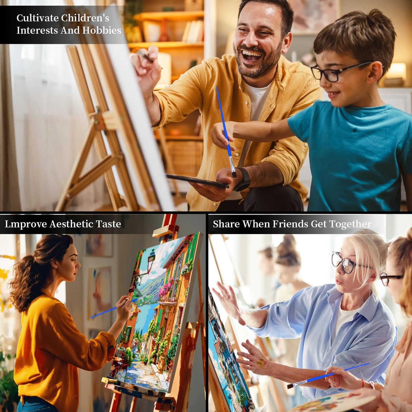 6 Pack DIY Paint by Number Kit for Adults - Mediterranean Coastal Scenery Oil Painting Set, 12x16 Inch Canvas (No Frame), 18 Vivid Acrylic Paints - Stress Relief Art Craft for Home Decor & Gifts