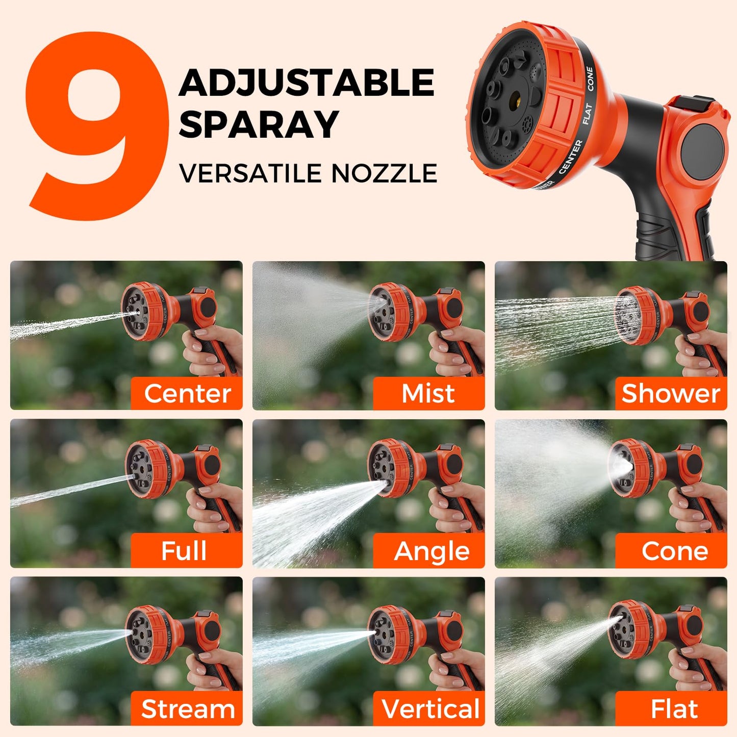 Upgraded Retractable Garden Hose Reel 5/8 inch x 100 ft 9 Pattern Nozzle Wall-Mounted Any Length Lock Automatic Slow Return 180° Swivel UV Resistant Heavy Duty Hose Reels for Outside