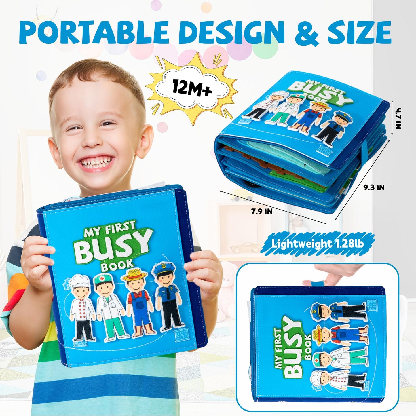 YunHe XinQiao Toys Factory My First Busy Book for Toddlers 3-5, Montessori Quiet Book with Life Skills Activities, Sensory Activity Book for Kids, Travel Toy for Airplane, (4 Career Roles)