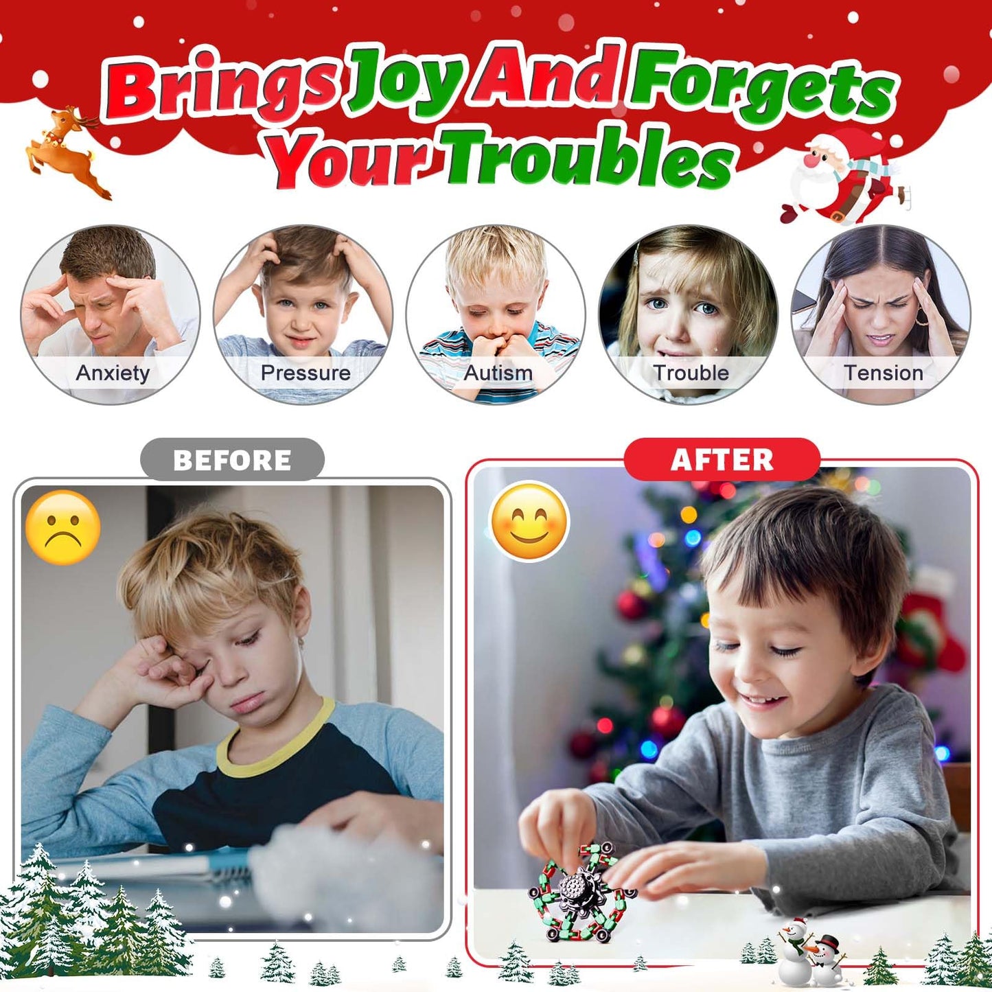 Gokeey Christmas Fidget Toys Transformable Fidget Spinners for Kids and Adults, Stress Relief Sensory Toys for Boys and Girls Fingertip Gyros for ADHD Autism for Kids Birthday Gifts