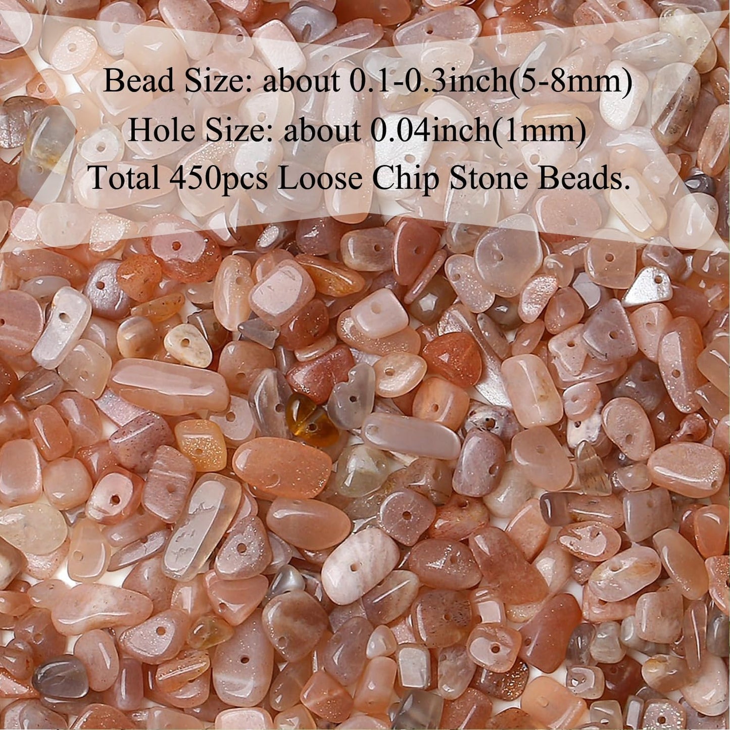 Natural Chip Stone Beads 450pcs Sunstone Chips 5-8mm Genuine Real Irregular Healing Crystal Rocks Hole Drilled DIY Loose Gemstone Beads for Jewelry Making Bracelet Earrings Necklace Crafting