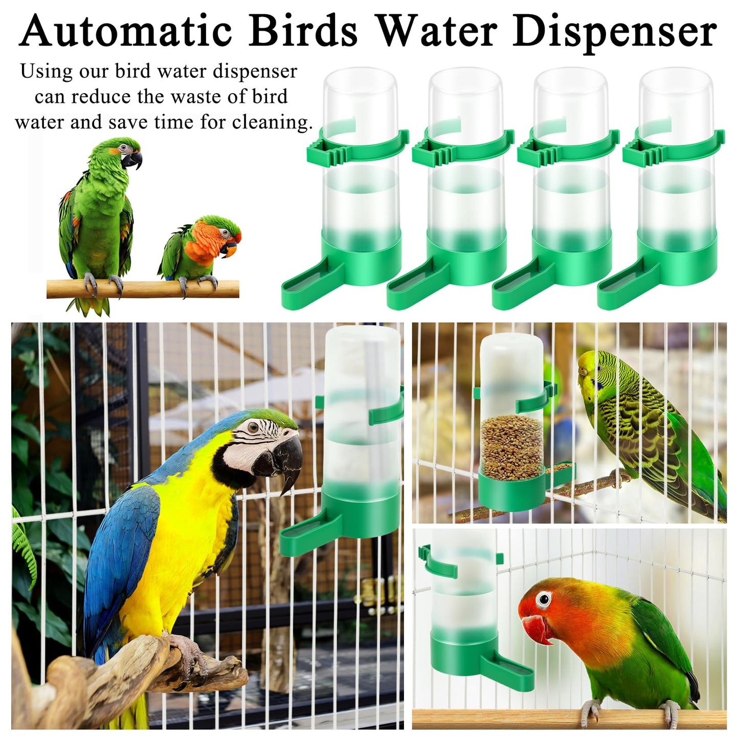 Lamoutor 4Pcs Bird Water Feeder Plastic Drinker Feeder Water Clip for Parrots Budgie Cockatiel Lovebirds