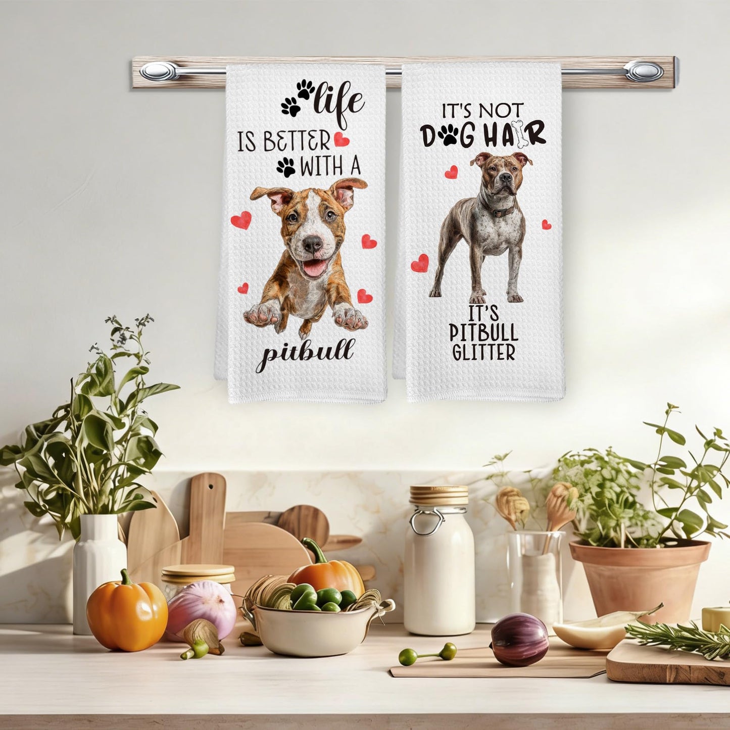 EGBTL Pitbull Gifts Kitchen Towels Set of 2, Funny Dog Hand Towels for Kitchen Bathroom Decor, Dog for Pitbull Dogs Lovers Owners Women Men Dishcloths Dish Towel 16X24 Inches
