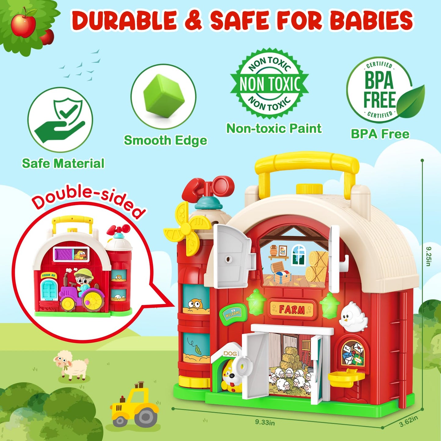 Toddler Toys for 1-2 Year Old Boys & Girls, Farm Barn Montessori Busy Board, Early Educational Toy for Kids 1-3, Motor Skills Developmental Toy for 12-18 Month, Christmas Birthday Gift for Aged 1+