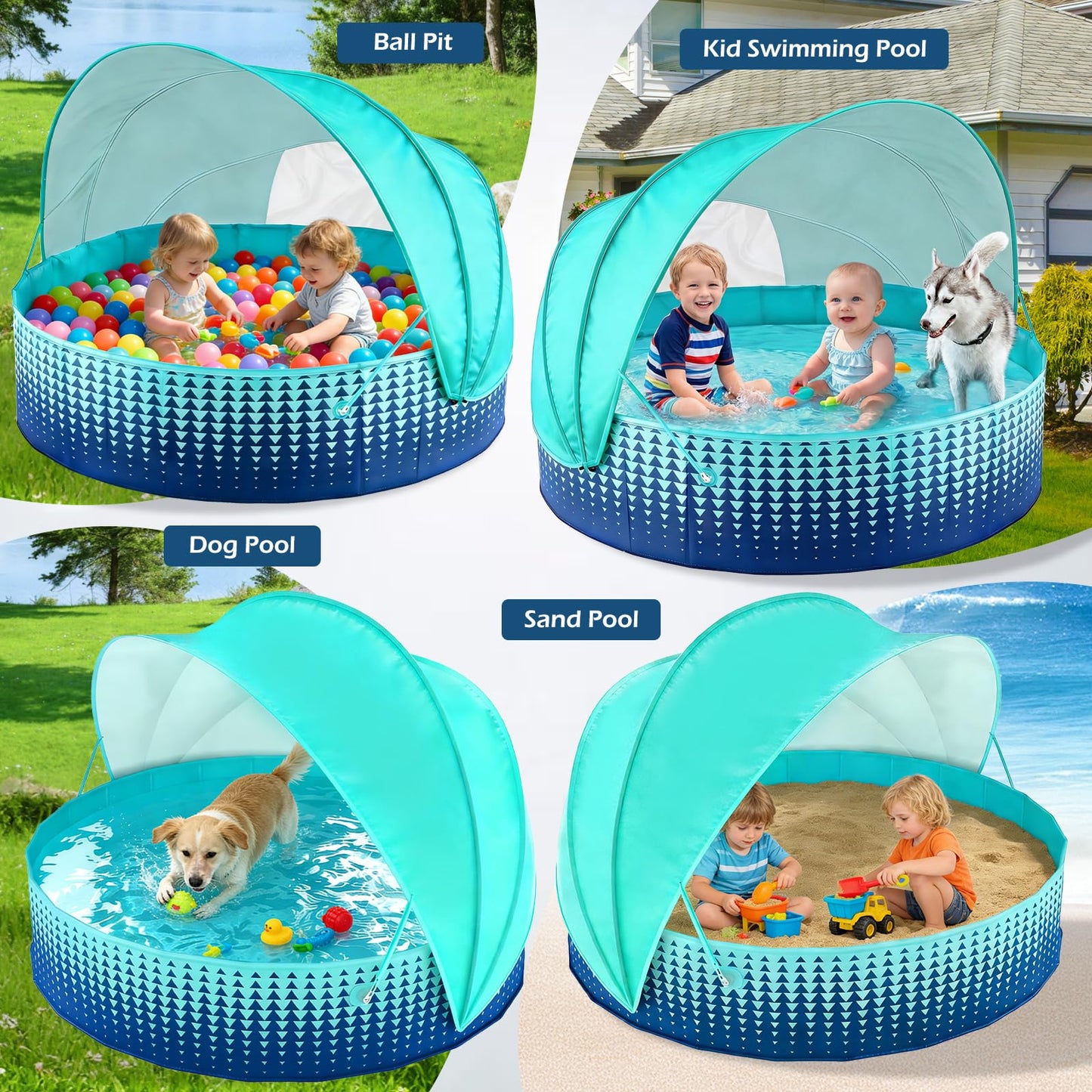 Jasonwell Kiddie Baby Pool with Canopy - Foldable Infant Toddler Kids Pool with Shade Baby Beach Essentials Tent Swimming Wading Pools for Toddlers 1-3 + Kids Dogs Ball Pit Backyard Water Play G, 40"