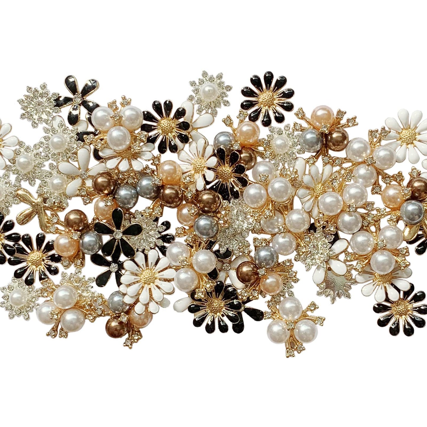 Mililanyo 80 Pieces Flower Rhinestone Buttons Faux Pearl Buttons Flat Back for Jewelry Making Wedding Party Home Decoration DIY Craft Hair Accessory