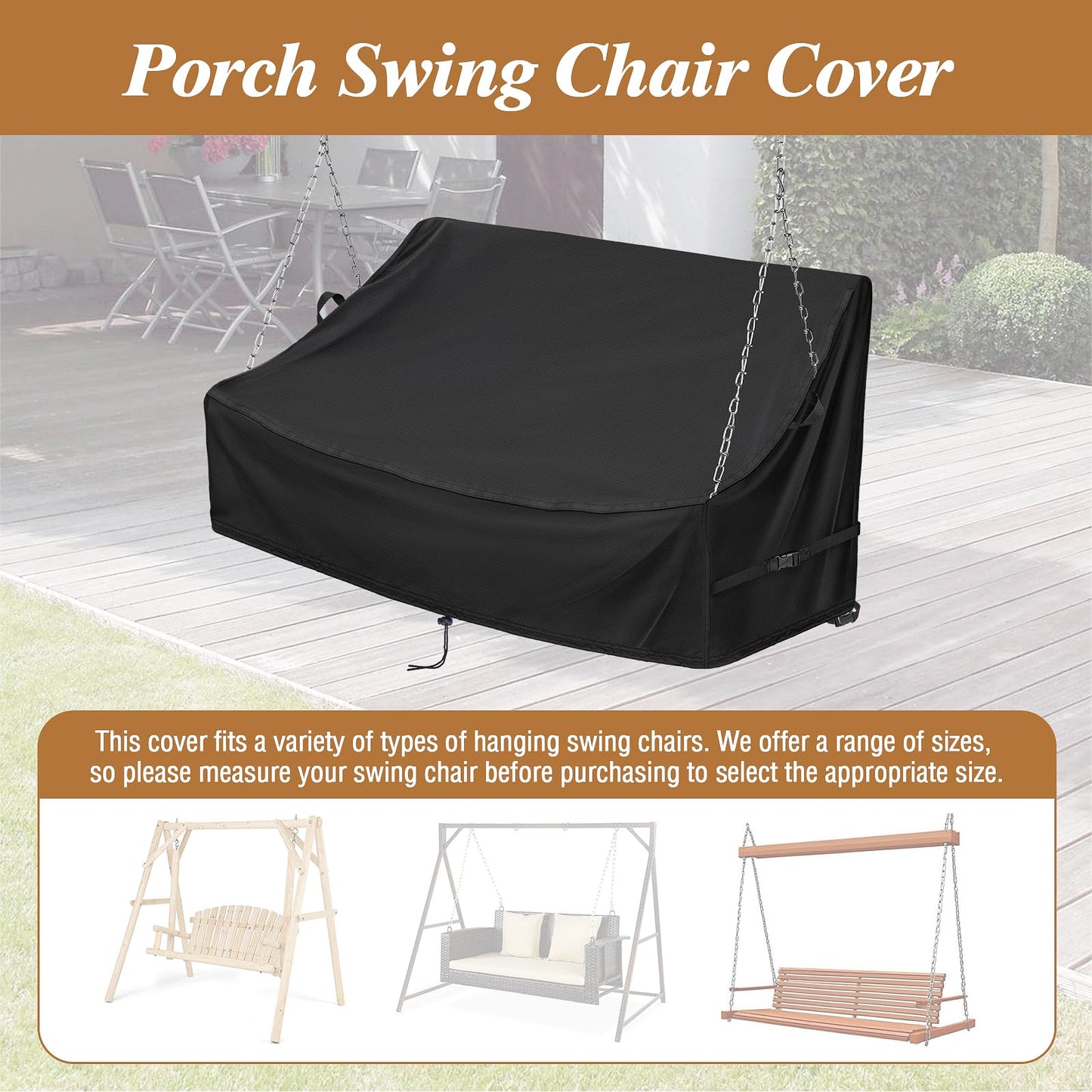 Kasla Porch Swing Seat Cover, Waterproof Swing Covers for Outdoor Patio Swings & Garden Hammock Glider & Hanging Swing Bench (56x28x24/32in)