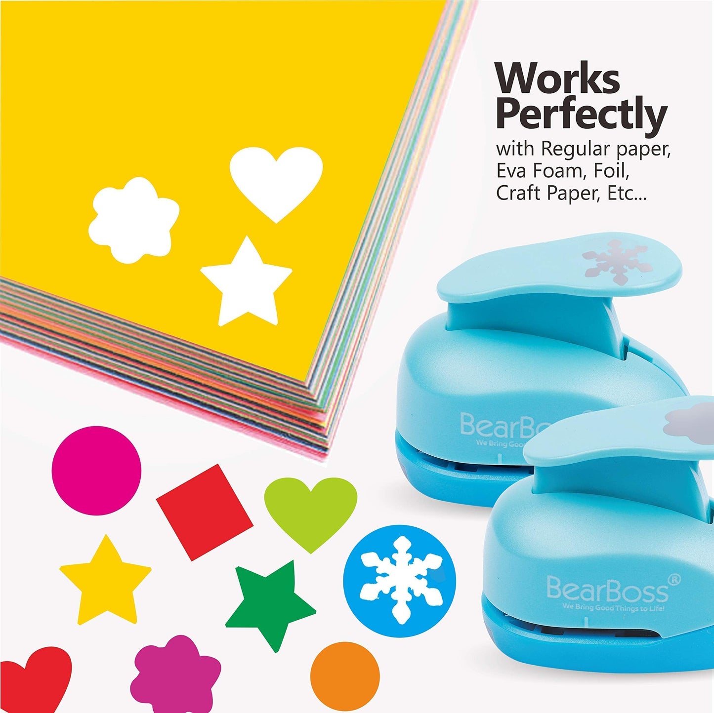 6 Craft Hole Punch Shapes 1 Inch Paper Punches for Crafting Handmade Scrapbooking Punches Mix Shapes Designs for Kindergarten Teacher Office Supplies by BearBoss