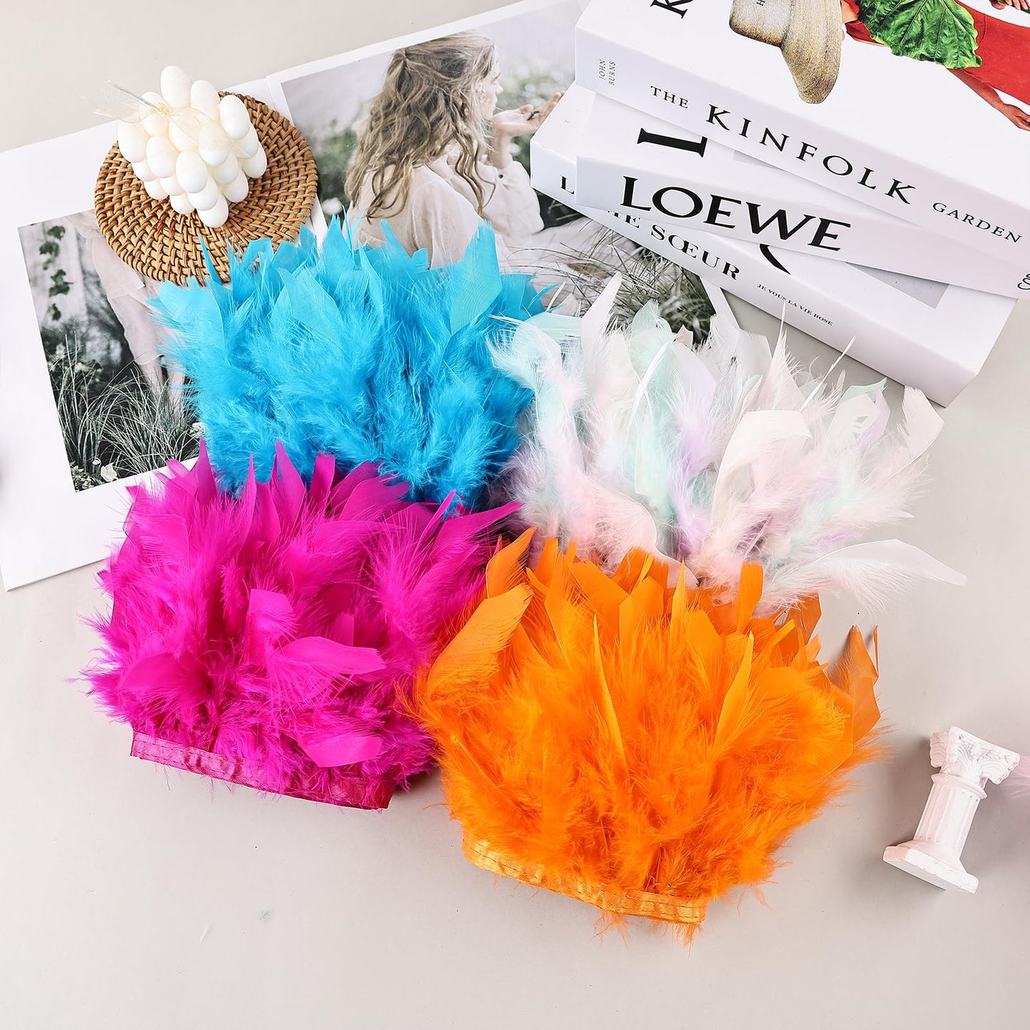 whitefeather Aqua Blue Turkey Feathers Trim Fringe 4Yard 4-6inch for Party Clothing DIY Sewing Craft Wedding Dress Decoration Natural Fluffy Turkey Feather Trim