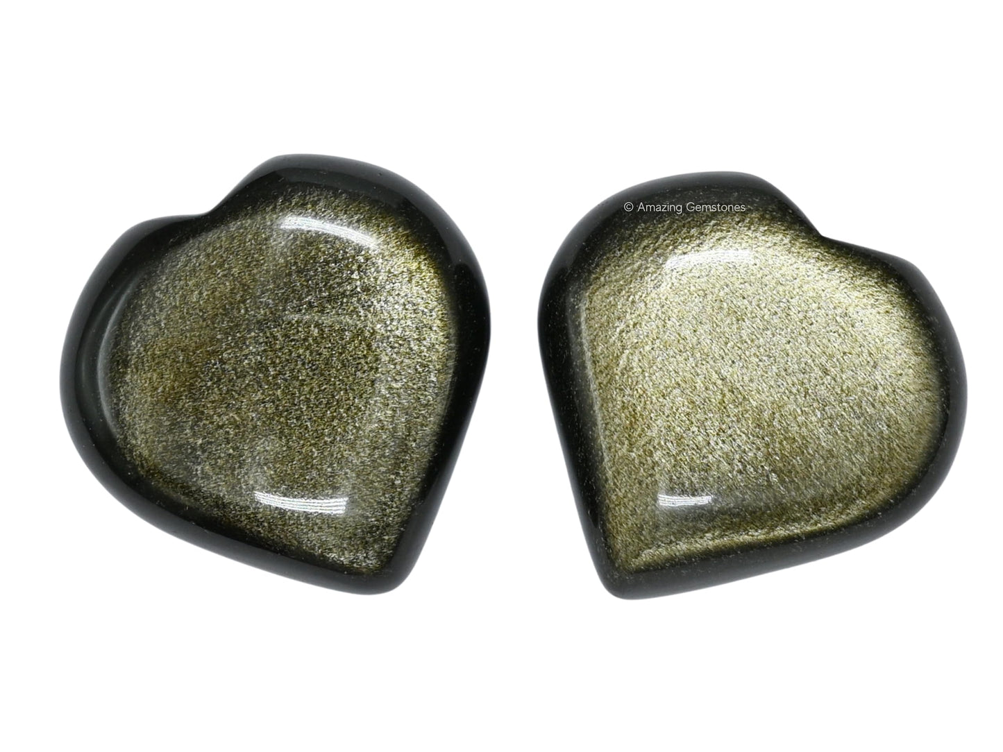 Amazing Gemstone Golden Sheen Obsidian Crystal Heart Palm Stone - Pocket Massage Worry Stone for Natural Body Chakra Balancing, Reiki Healing and Crystal Grid