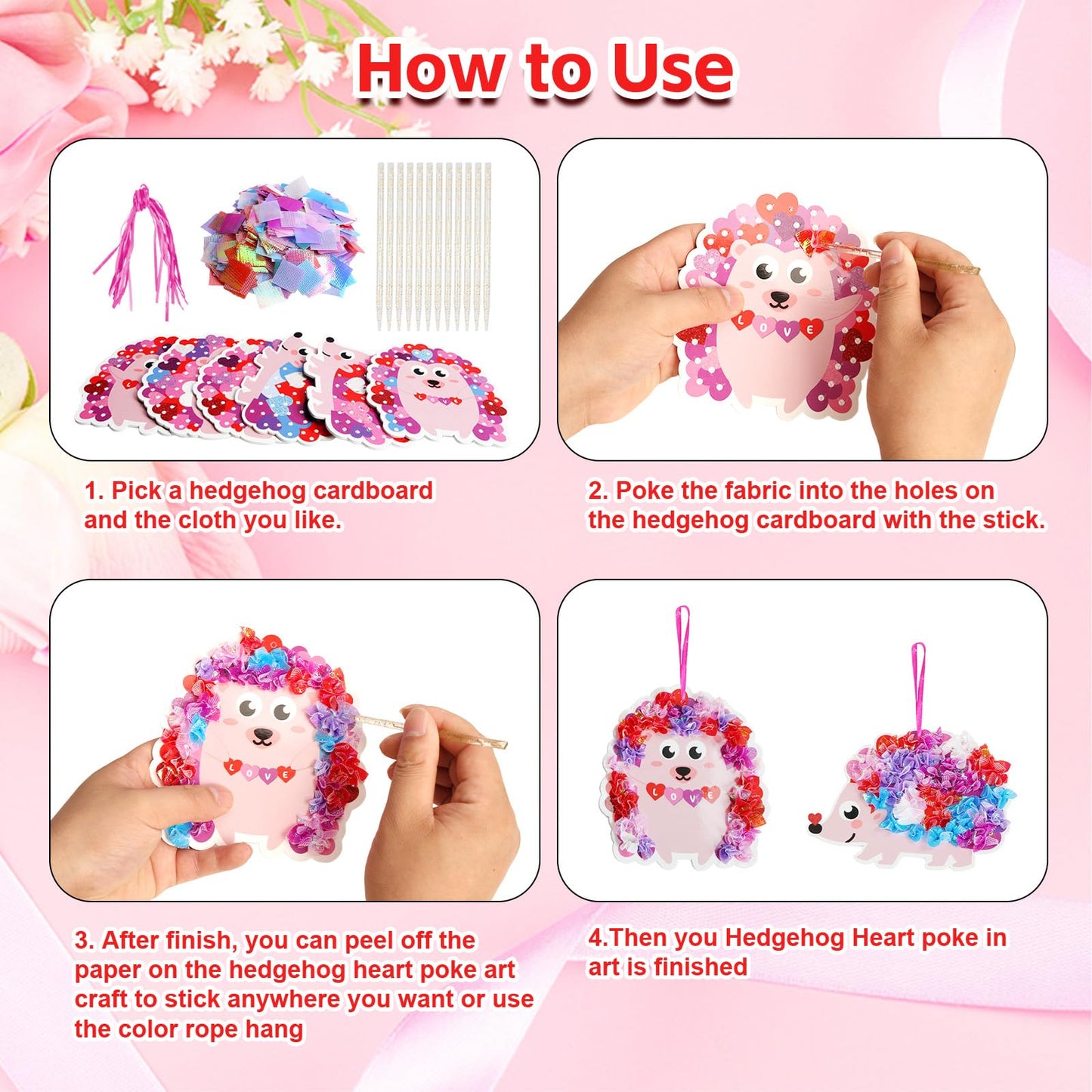 Fennoral 12 Pack Mother's Day Craft Kits for Kids Make You Own Hedgehog Heart Poke in Art and Craft with Card DIY for Mom Gift for Kids Classroom Activities Party Decoration