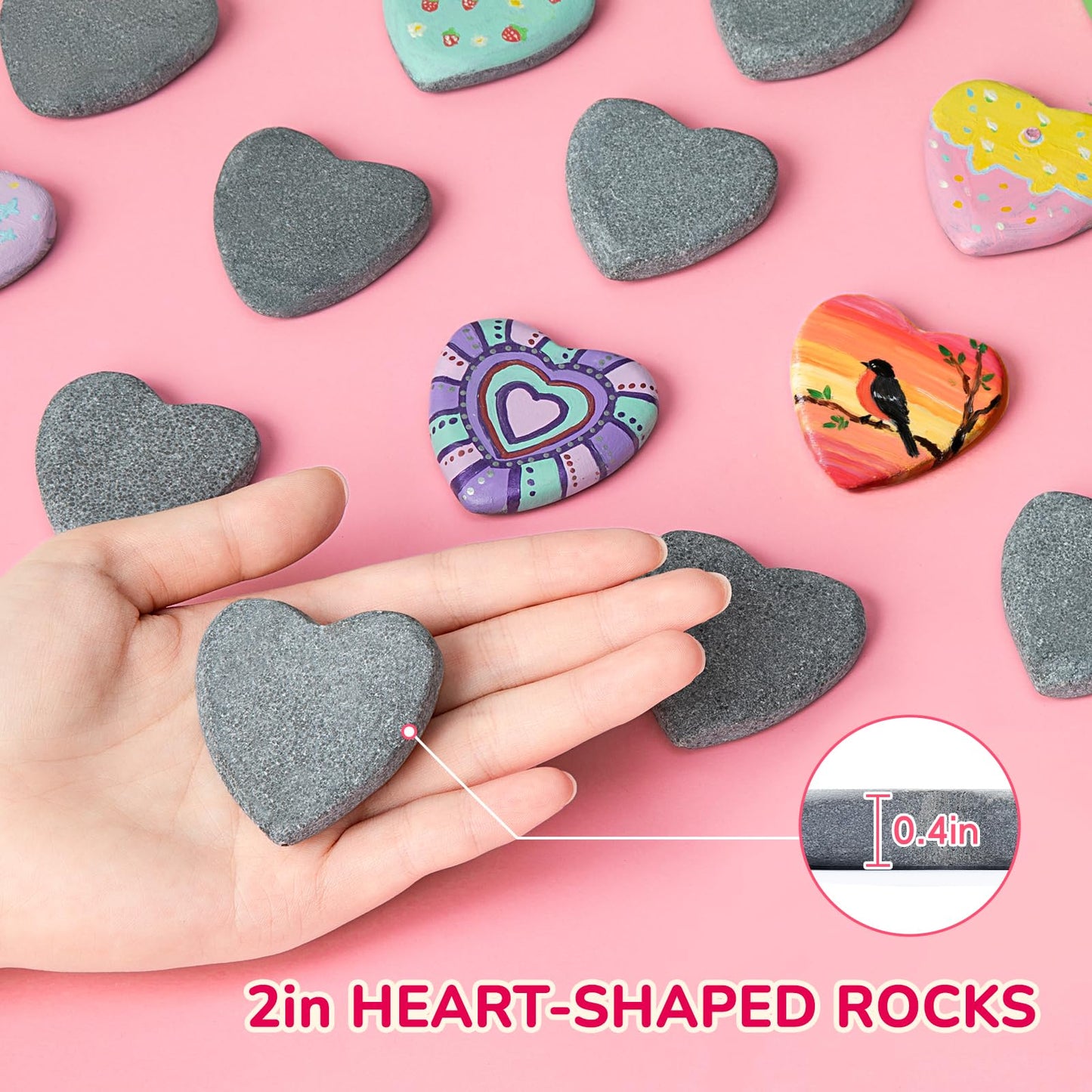Simetufy 15 Pcs Heart-Shaped Rocks for Painting, 2in Valentine's Day Heart Stones, Natural River Rocks to Paint, Flat Painting Rocks, Smooth Rocks for Crafts, Stones for Girls DIY, Kindness Rocks