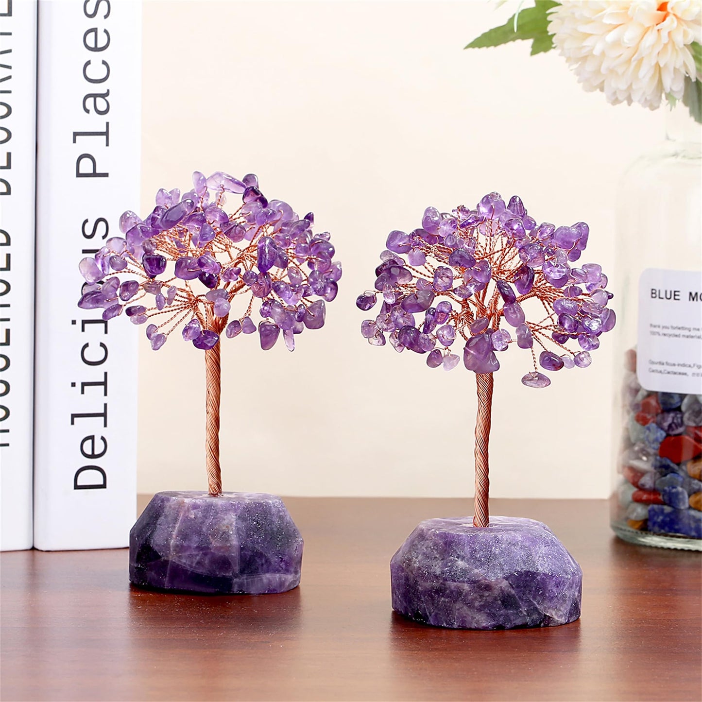 YATOJUZI 4.7"-5.1" Amethyst Crystal Money Tree,Purple Desk Cubicle Decorations Office Room Decor for Women,Meditation Accessories Reiki Gifts for Women,Crystals and Healing Stones,Tree of Life