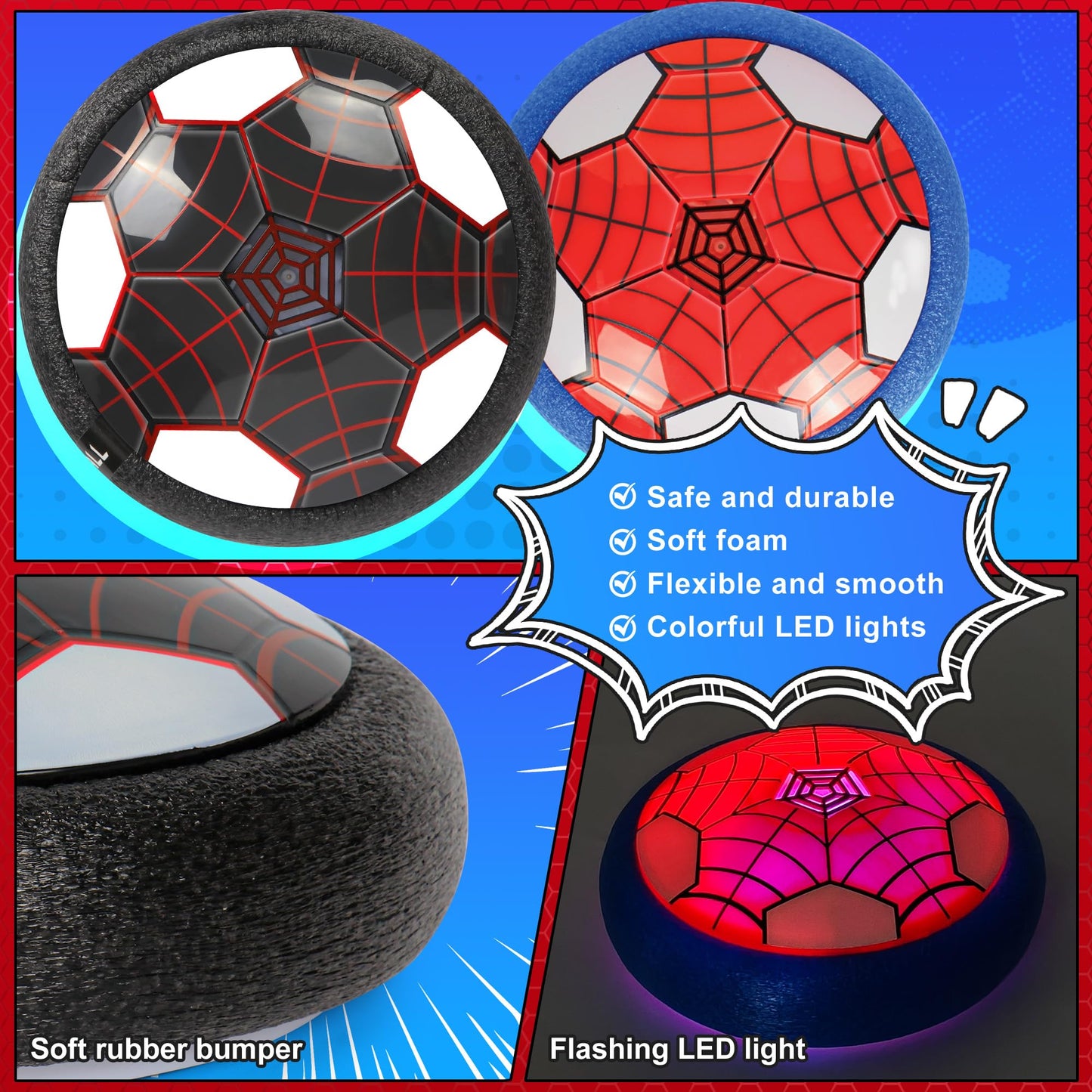 BESTVIVE Hover Soccer Ball, 2 Pack - Indoor Soccer Toys for Kids, Cool Sports Games for Boys and Girls, Birthday Gifts（Red and Black）
