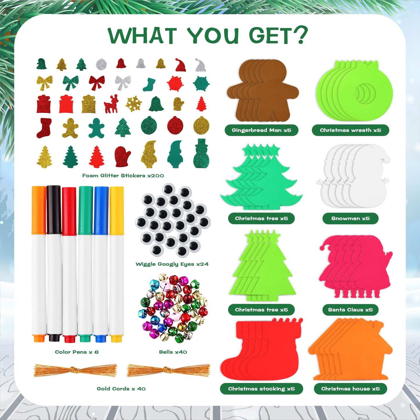 Max Fun Christmas Crafts for Kids Toddlers, 350Pcs Foam Ornaments DIY Christmas Arts and Crafts Kits Bulk Stickers Set, Xmas Tree Snowman Christmas Decorations Crafts Party Favors Supplies