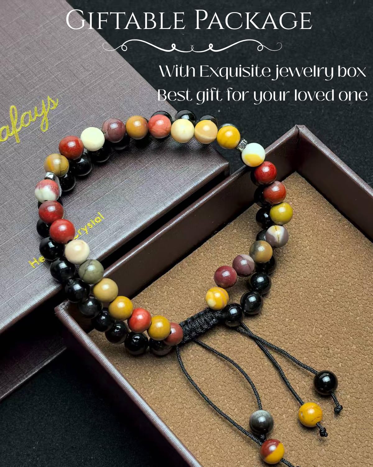 Atminafays 6MM Stackable Healing Bracelet - Mookaite Jasper & Silver Sheen Obsidian Beads for Peace, Prosperity & Positive Energy | Adjustable Handwoven Cord | Boho Chic Spiritual Jewelry,Thanksgiving gift