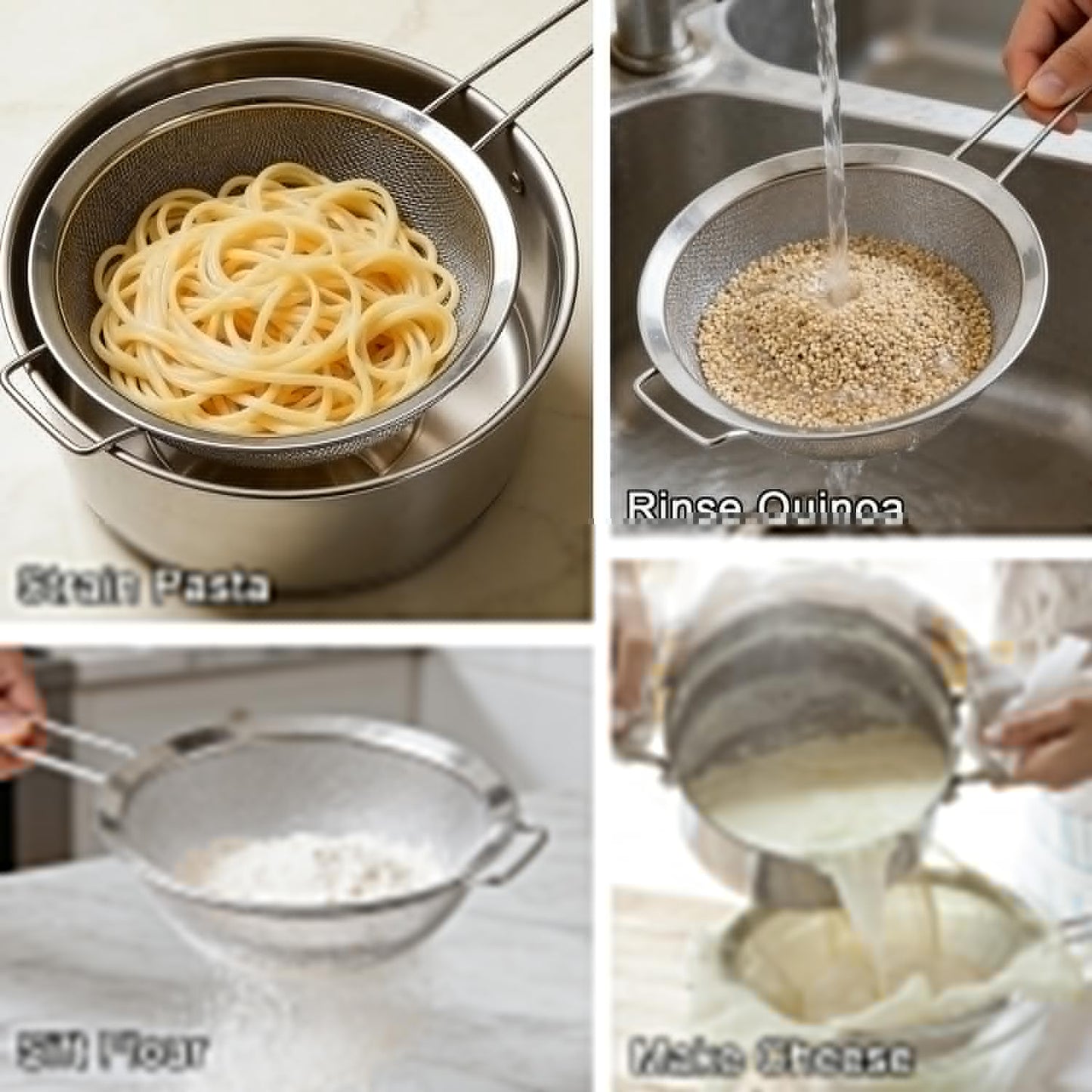 Tonbbow Large Fine Mesh Strainer with Sturdy Handle, 8.66” Stainless Steel Strainers, Bonus 20x20 Inch Reusable Cotton Cheese Cloths with 4 Hemmed Edges, Sieve Sifter for Straining, Cooking, Baking