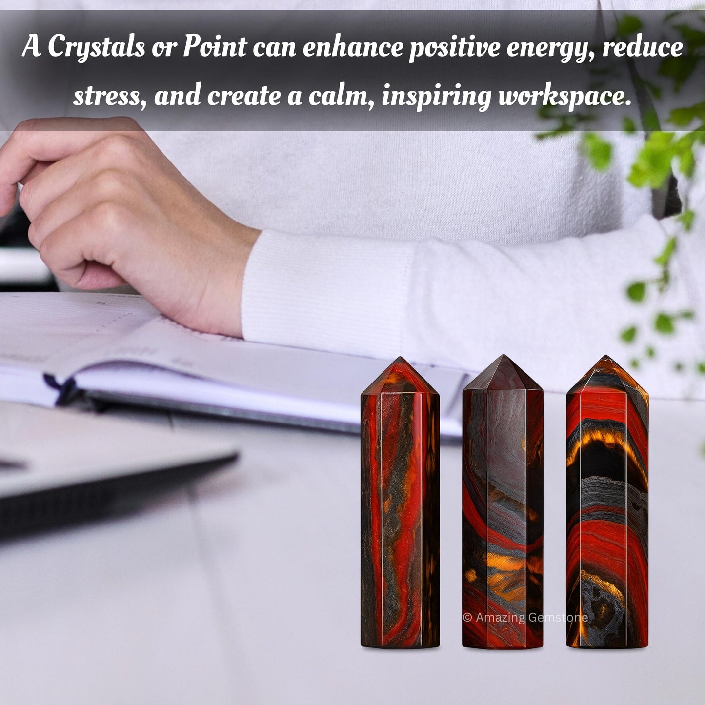 Amazing Gemstone Crystal Points Bulk Healing Crystals & Stones - Premium Single Terminated Healing Wand Point Bulk Crystals for Crafts, Crystal Grid, DIY Work (Iron Tiger Eye, Set of 3)