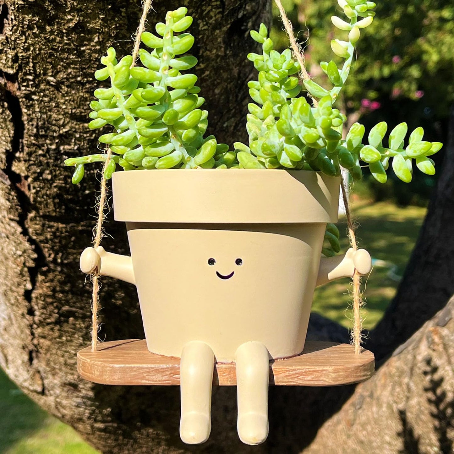 Swing Face Planter Pot Hanging Cute Flower Head Planters - Unique Sitting Sway Pots Indoor Outdoor Plants Succulent Pot String of Pearls Plant Live Resin Flower Pots Gift Ideals for Mother, Christmas