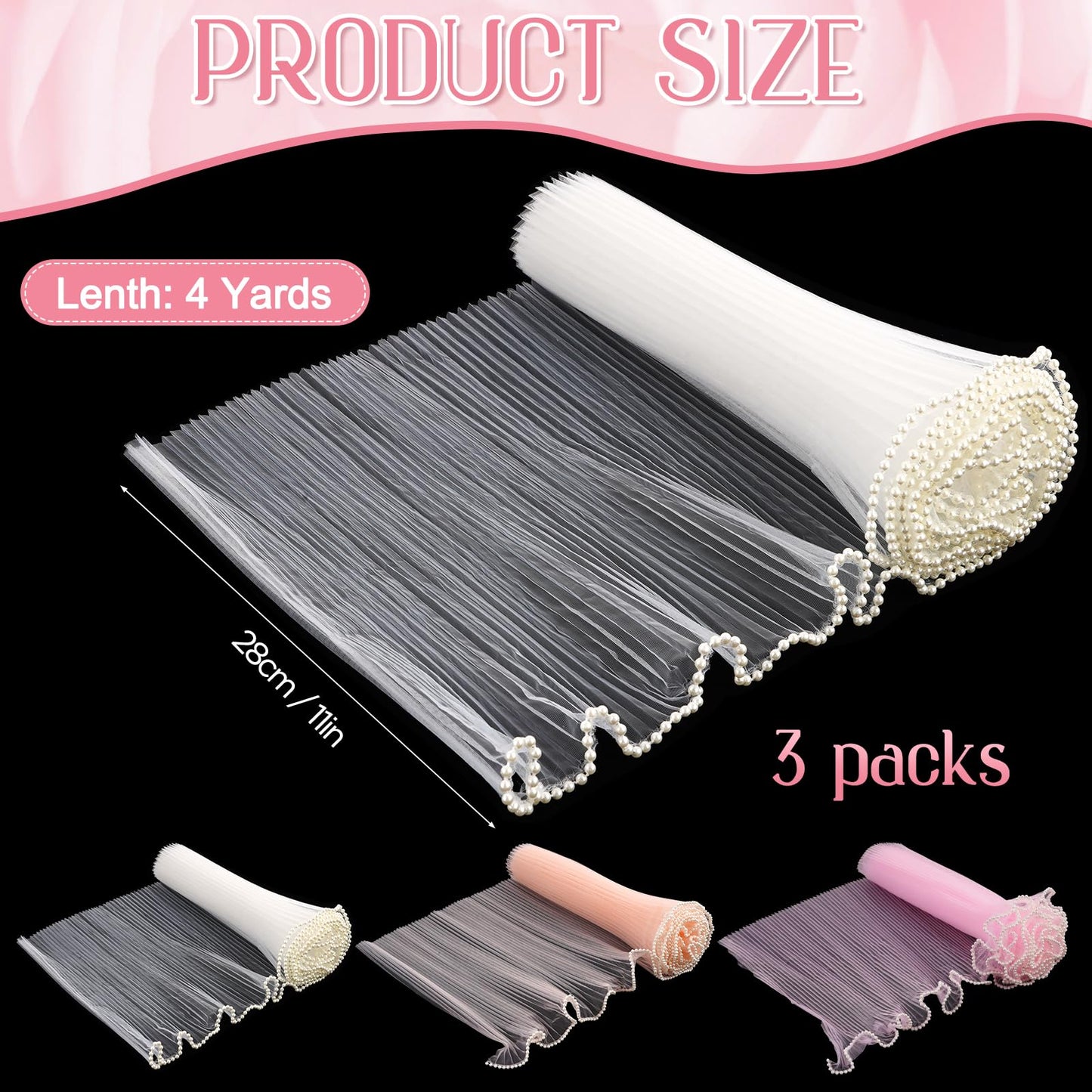 FACULX 3 Pcs Flower Wrapping Mesh for Bouquet Wrapping Paper 4 Yards Mother's Day Pearl Edge Flower Wrapping Paper for Thanks Wedding Anniversary Birthday Florist Supplies (White Pink Lightpink)