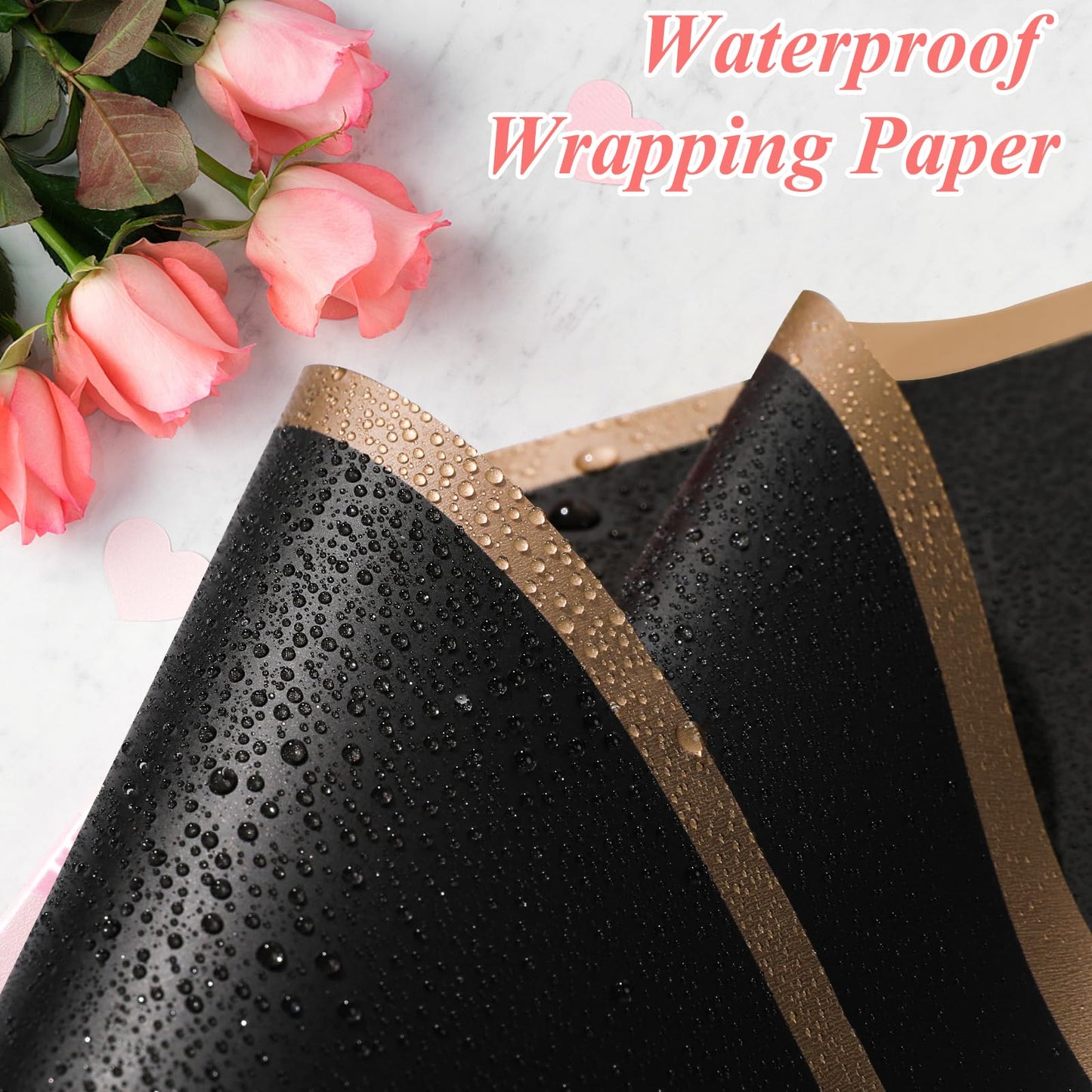 RowinsyDD 40 Sheets Black Flower Wrapping Paper, Waterproof Packaging Paper for Floral Bouquets, 22.8 x 22.8 inch Gift Packing Florist Supplies