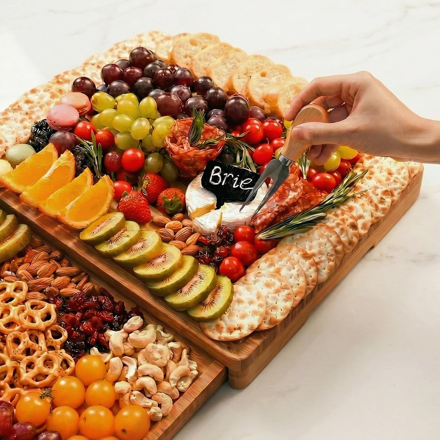 Extra Large 33.7x15.7 inch Charcuterie Boards Gift Set, 100% Bamboo Cheese Board and Knife Set, Cool Meat Cheese Platter Tray, House Warming Gifts New Home, Ideas for Women Mom, Carbonized Bamboo