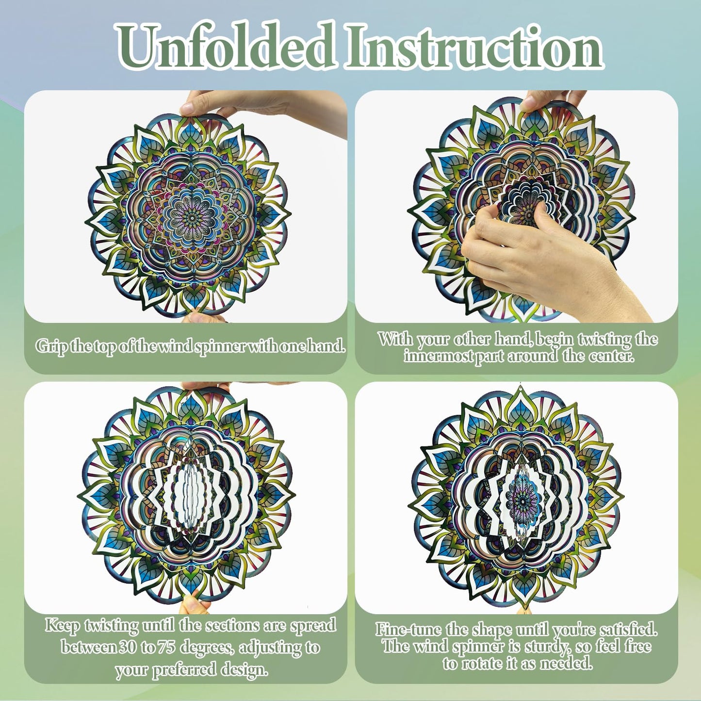 Mandala Wind Spinners Outdoor with Gazing Ball Spiral Tail, Marzovitra Stainless Steel 3D Kinetic 10 Inch Garden Decor for Patio, Home or Yard Decorations Outdoor Hanging Yard Art Metal Wind Sculpture