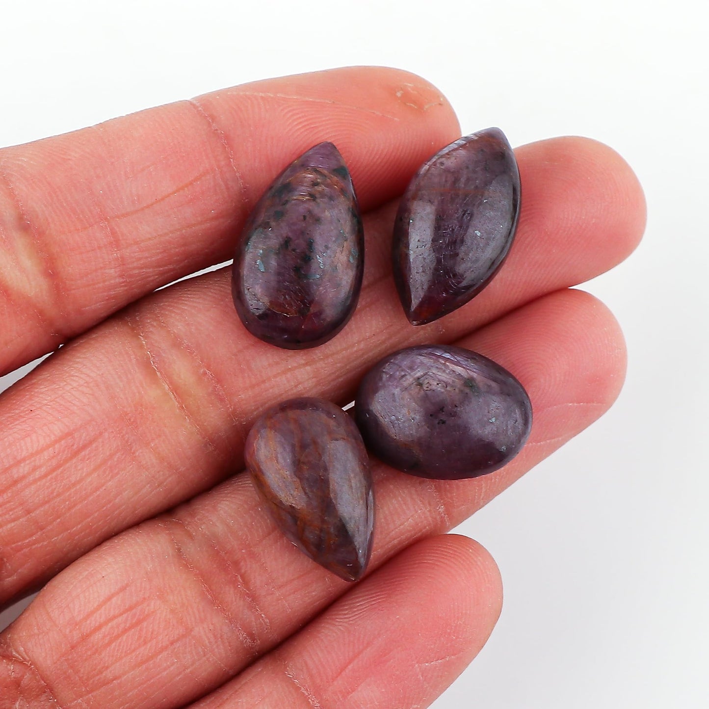 CRYSTALINES 4pcs, Wholesale Natural Red Sapphire Gemstones, Bulk Flatback Cabochon for Jewelry Making, Polished Stones, DIY Supplies, Birthstone Healing Crystals, Wire Wrapping, Gem Collection