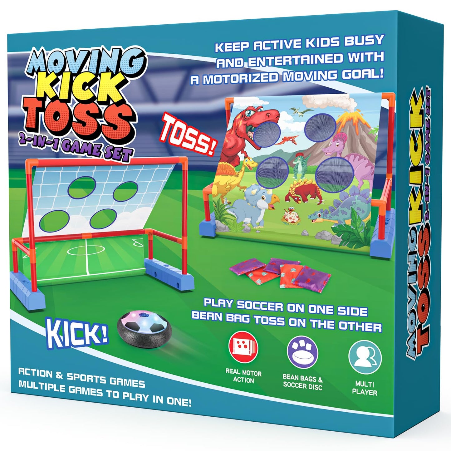 Ocditikl 2-in-1 Moving Kick Toss Games for Kids Ages 4-12, Light Up Hover Soccer Ball with Animal Bean Bag Toss, Indoor Outdoor Birthday Toys for 4 5 6 7 8 9 10 11 12 Year Old Boys Girls