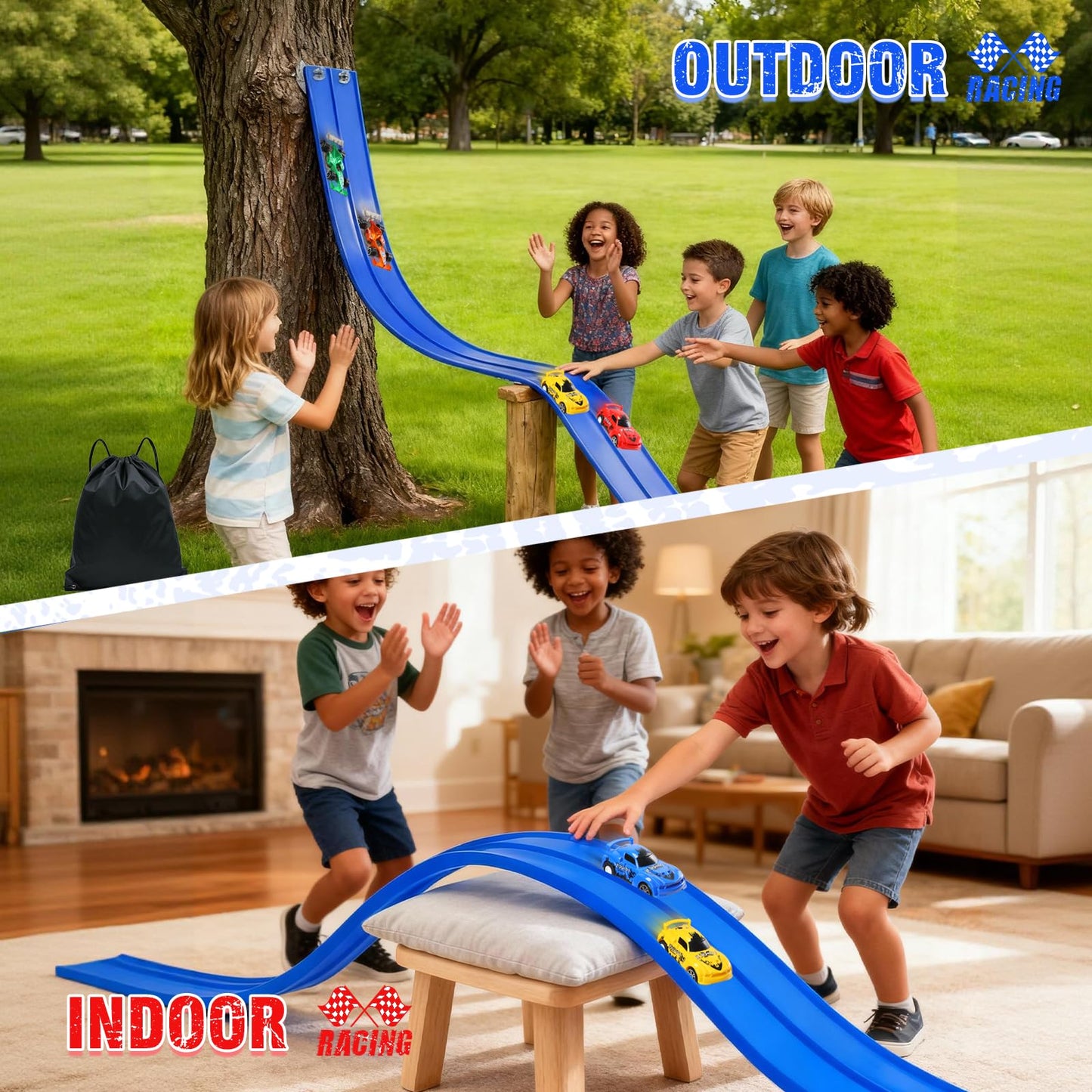 20 Ft Flexible Race Track Toys, Flex Race Car Ramp Track with 4 Race Cars & Suction Cups Rolls Up Portable DIY Race Track Anti Gravity Car Track Set,Kids Racecar Track Toy(Blue)