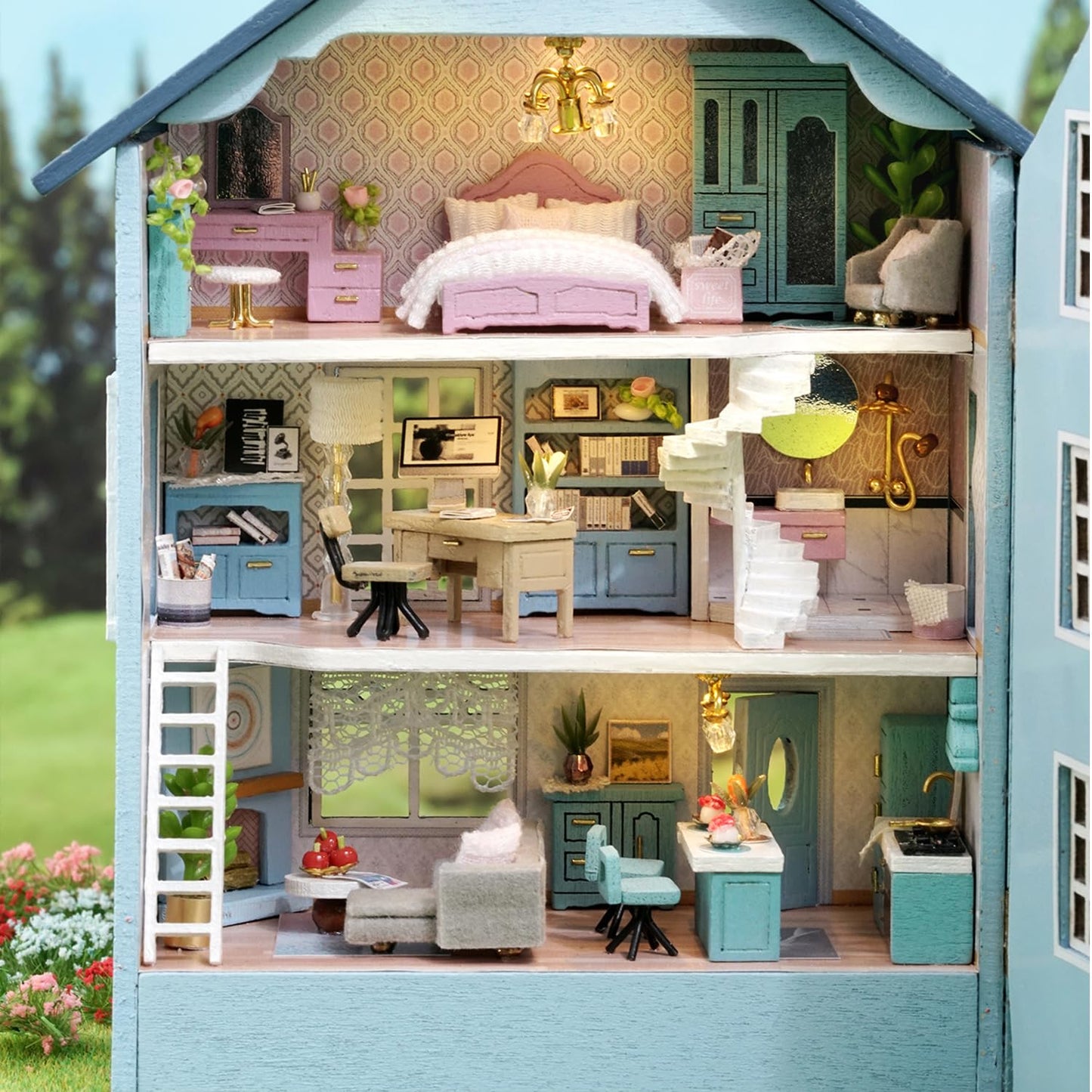 MAGQOO DIY Miniature Dollhouse Kit with Furniture 1:100 Scale Creative Room Mini Wooden Doll House Accessories DIY Miniature House Kit(Muran Manor)