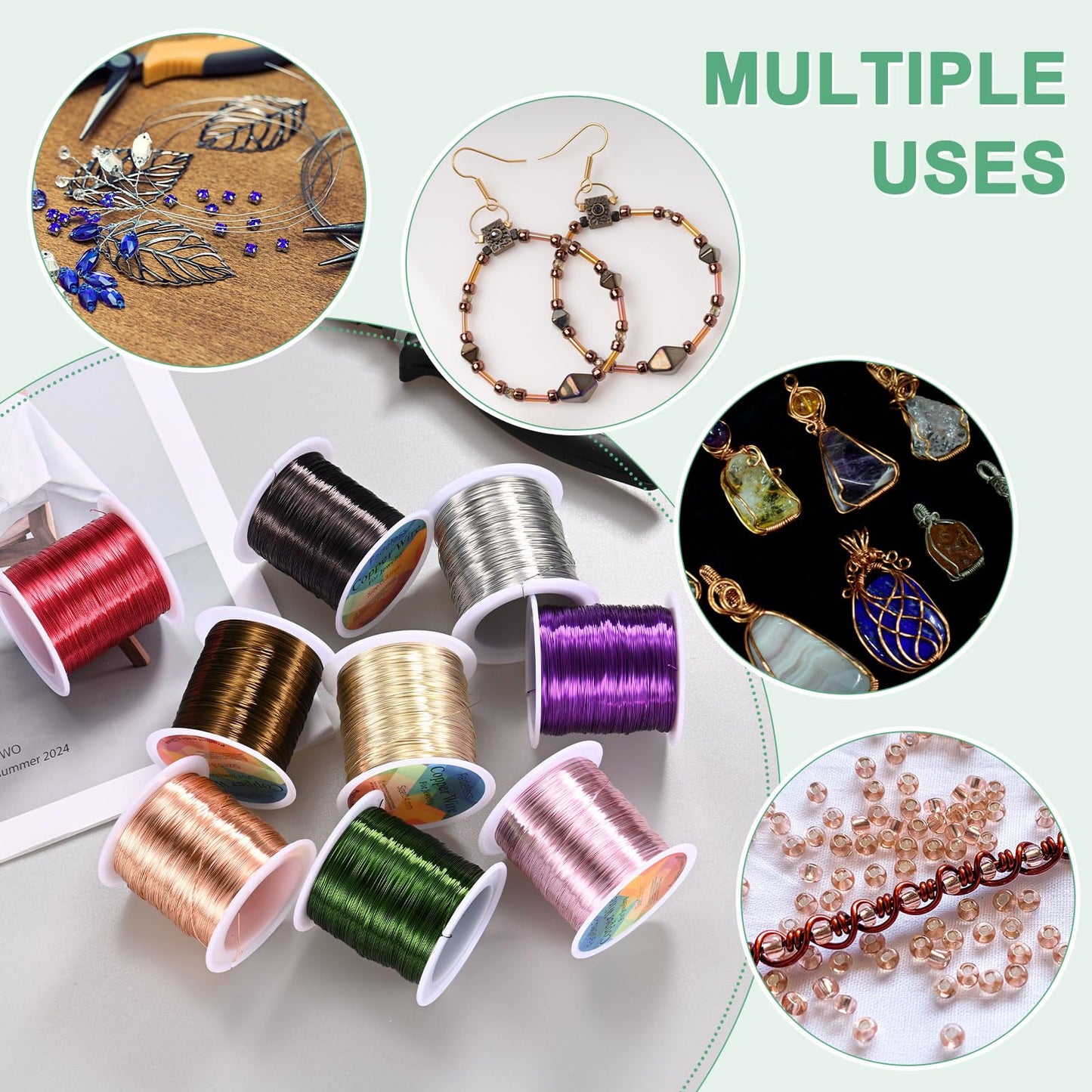M METERXITY 2-Rolls 0.3mm Jewelry Wire, 28 Gauge 328FT Craft Wire Copper Beading Wire for Jewelry Making/Planting/Weaving/DIY Crafting, Soft Metal Wires [100M, Green]
