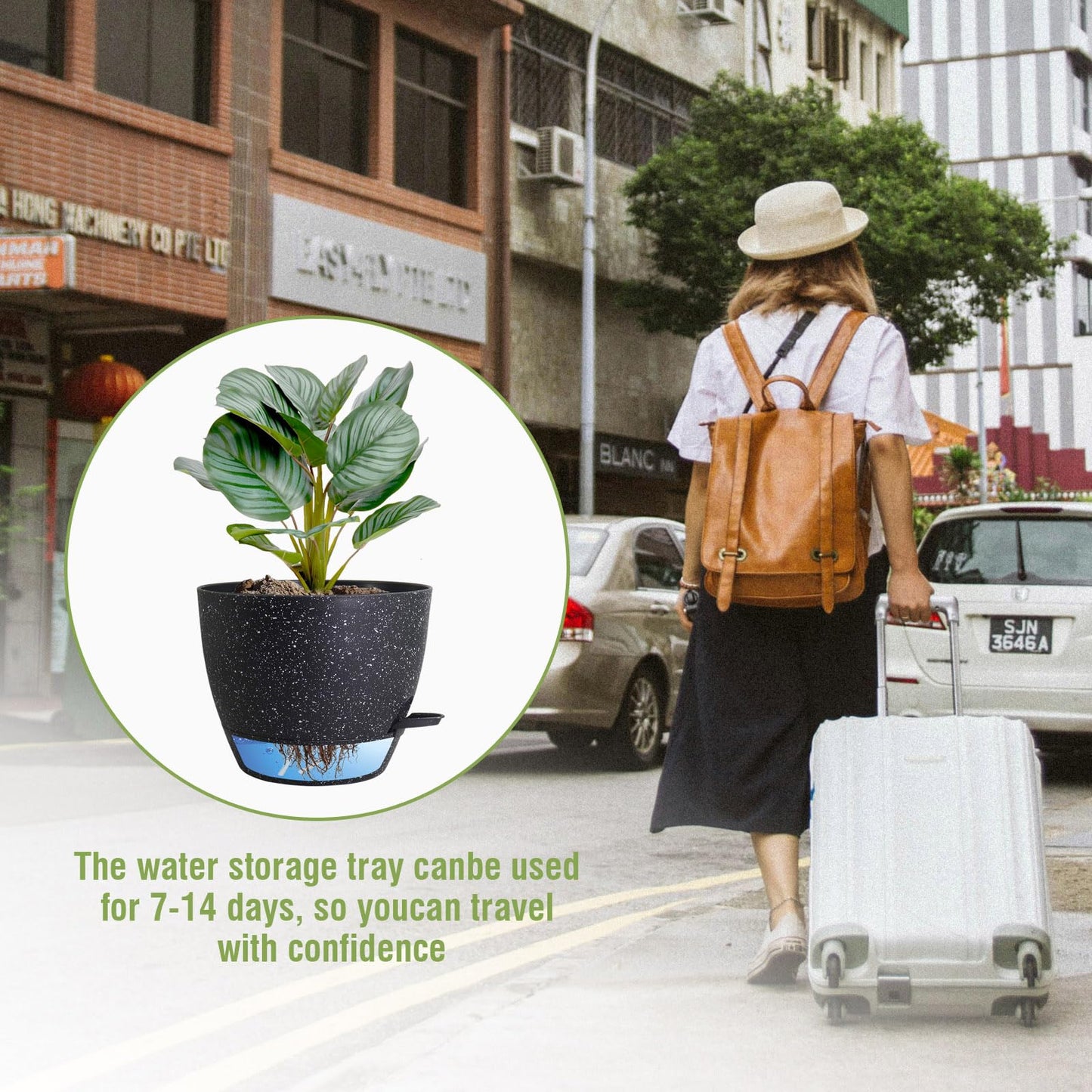 WSMKSZ 10 inch Self Watering Pots, Planter, Plant Pots with Mesh Drainage Holes for Indoor Outdoor House Plants and Garden, Pack of 2 Plastic Flower Pots with Deep Reservoir, Speckled Black