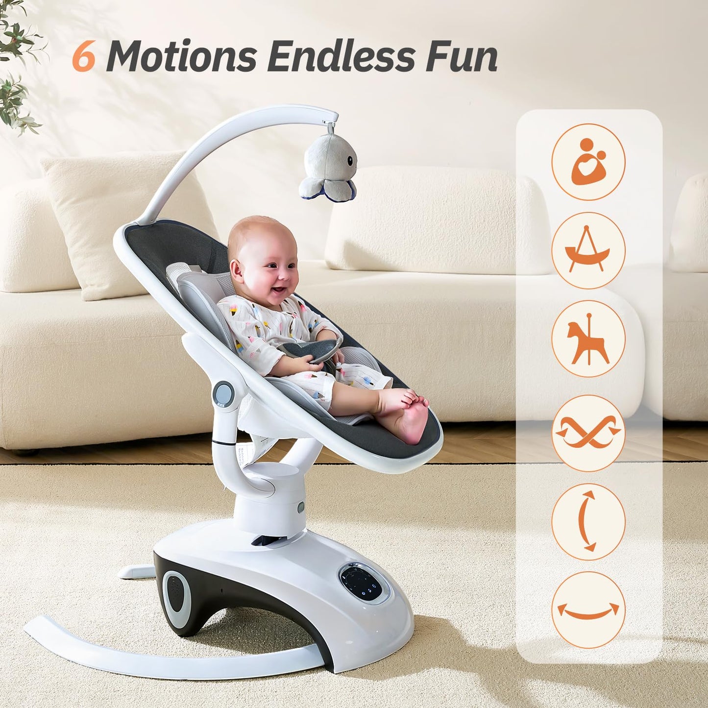 VaVaSoo Electric Baby Swing for Infants Mamroo 6 Motion Automatic Newborn Baby Rockers for Girl & Boy with Remote Control, 5 Speed, 13 Melodies, Dark Gray