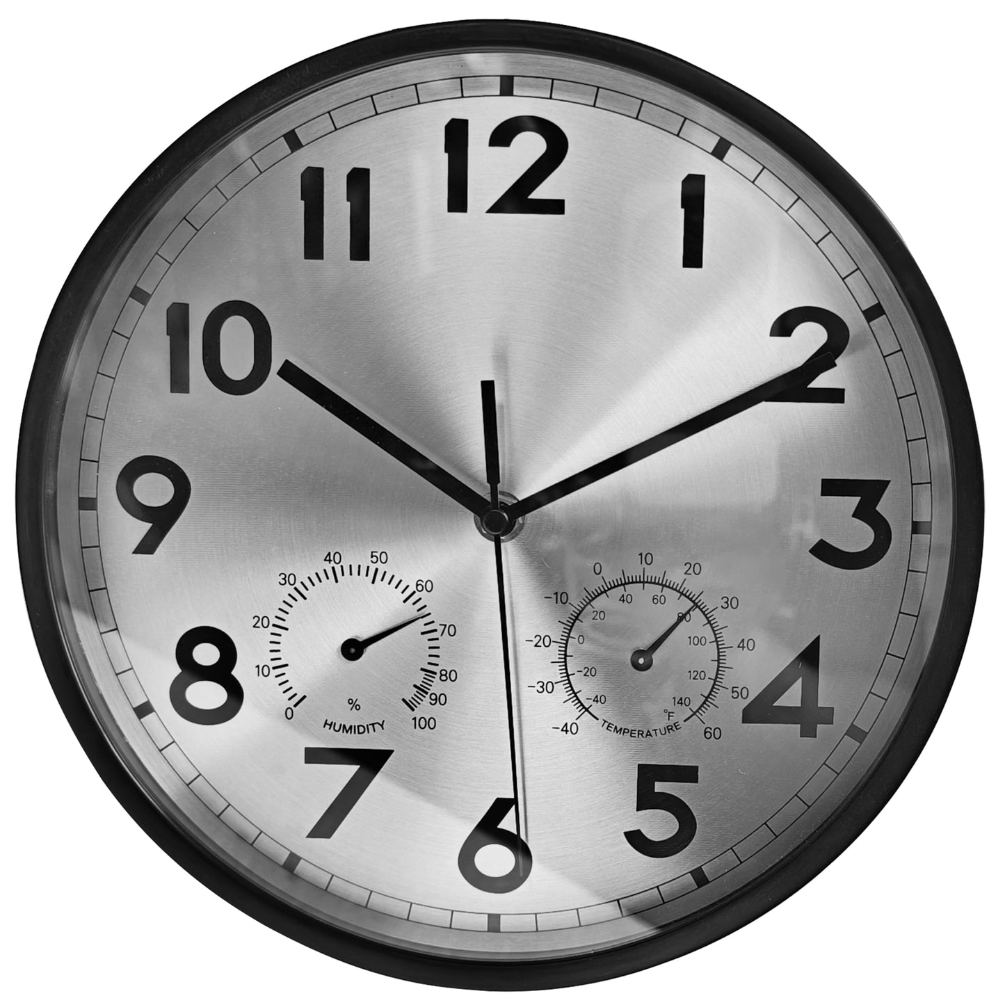 VIOYOUNS 10 Inch Indoor Clock with Temperature and Humidity, Waterproof and Silent, Large Easy-to-Read Numbers, Ideal for Bedroom,Office,Living Room,Porch,Garden,Pool(Silver)