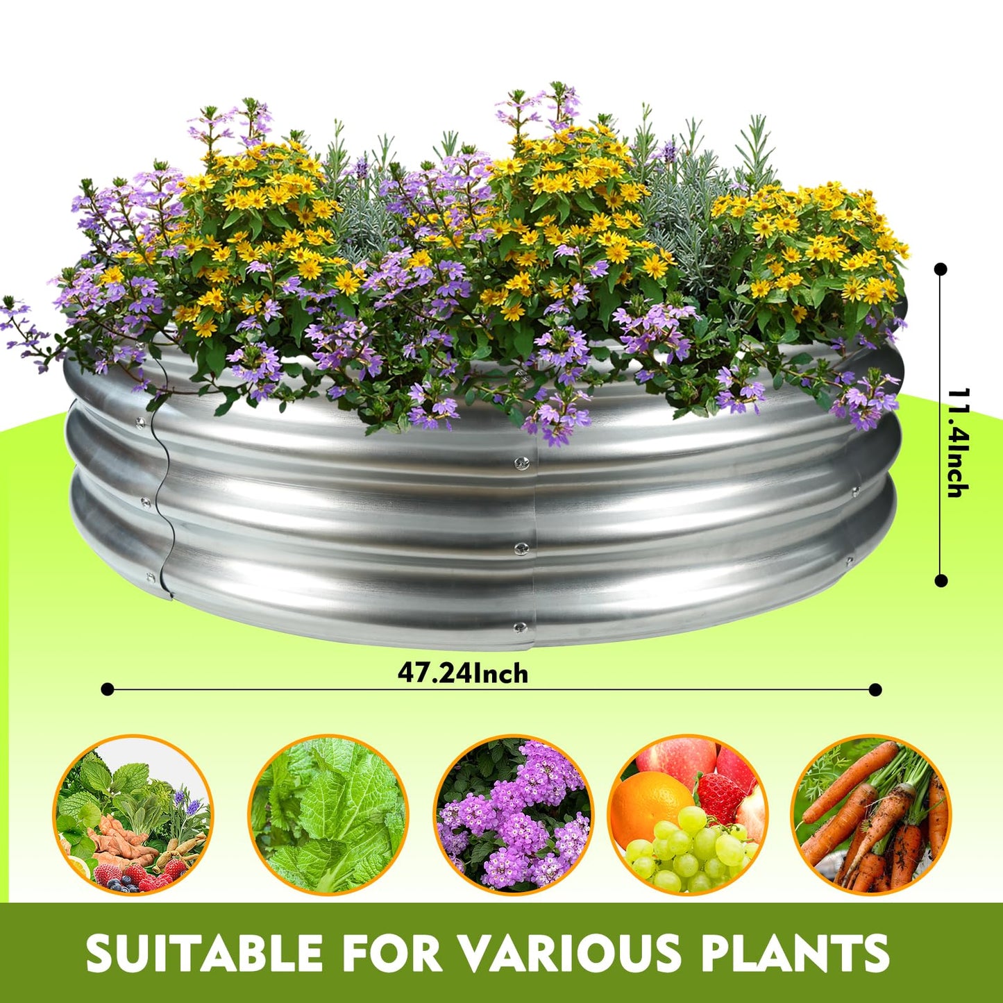 4FT Diameter Camp Fire Ring Pit, Large Round Galvanized Steel Fire Pit, Heavy Duty Steel Fire Pit Silver for Backyard, Camping, Bonfire (4x4x1FT)