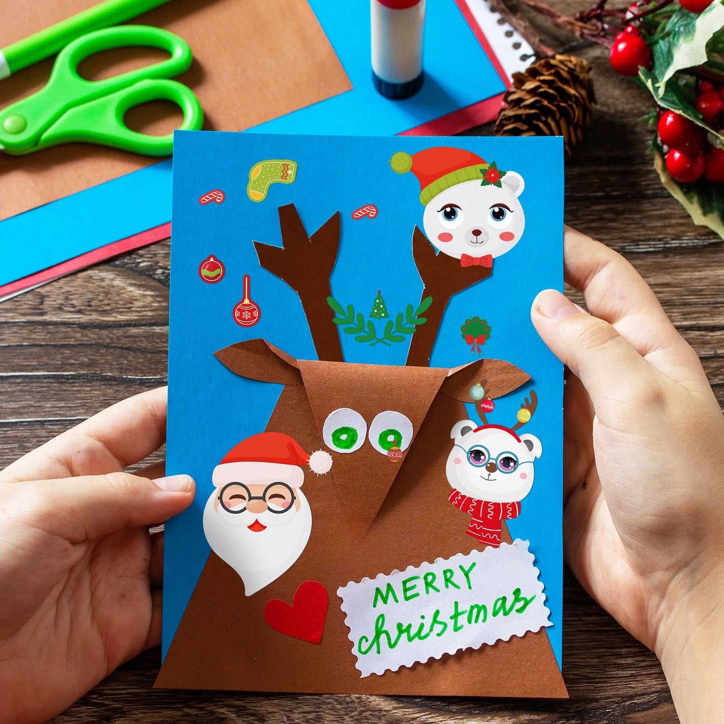 Geosar 100 Sheets Christmas Party Sticker Make Your Own Santa Gingerbread Man Snowman Reindeer Face Sheet Stickers for Christmas Party Craft DIY(Lovely)