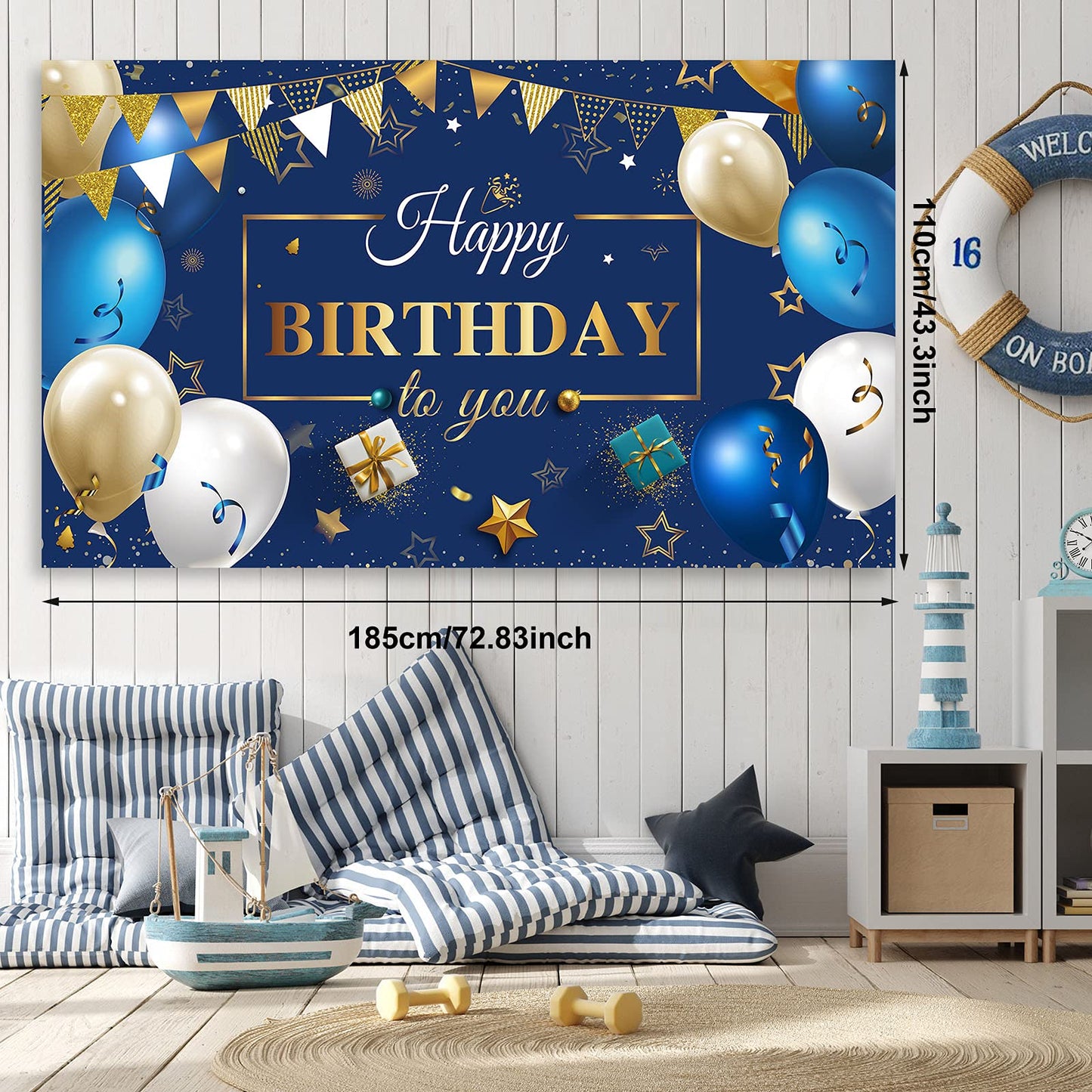 Tatuo Navy Blue Birthday Confetti Balloons Kit Set Photography Backdrop Banner Package for Boys Girls Men Women Birthday Party Decorations Supplies(Navy Blue and Gold)