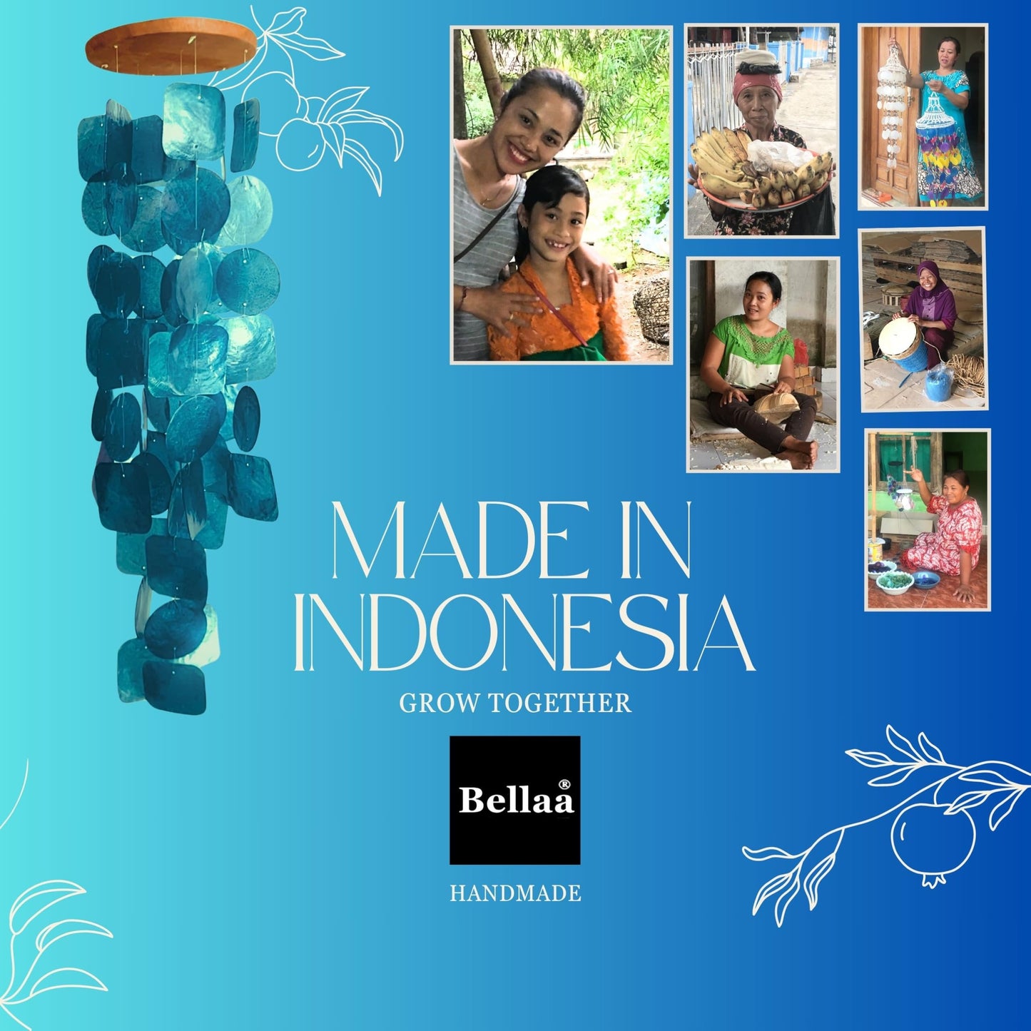 Bellaa 22906 Wind Chimes Outdoor, Garden Decorations, Musical, Indoor/Outside Windchimes, Gifts for Mom, Capiz Sea Glass Shells