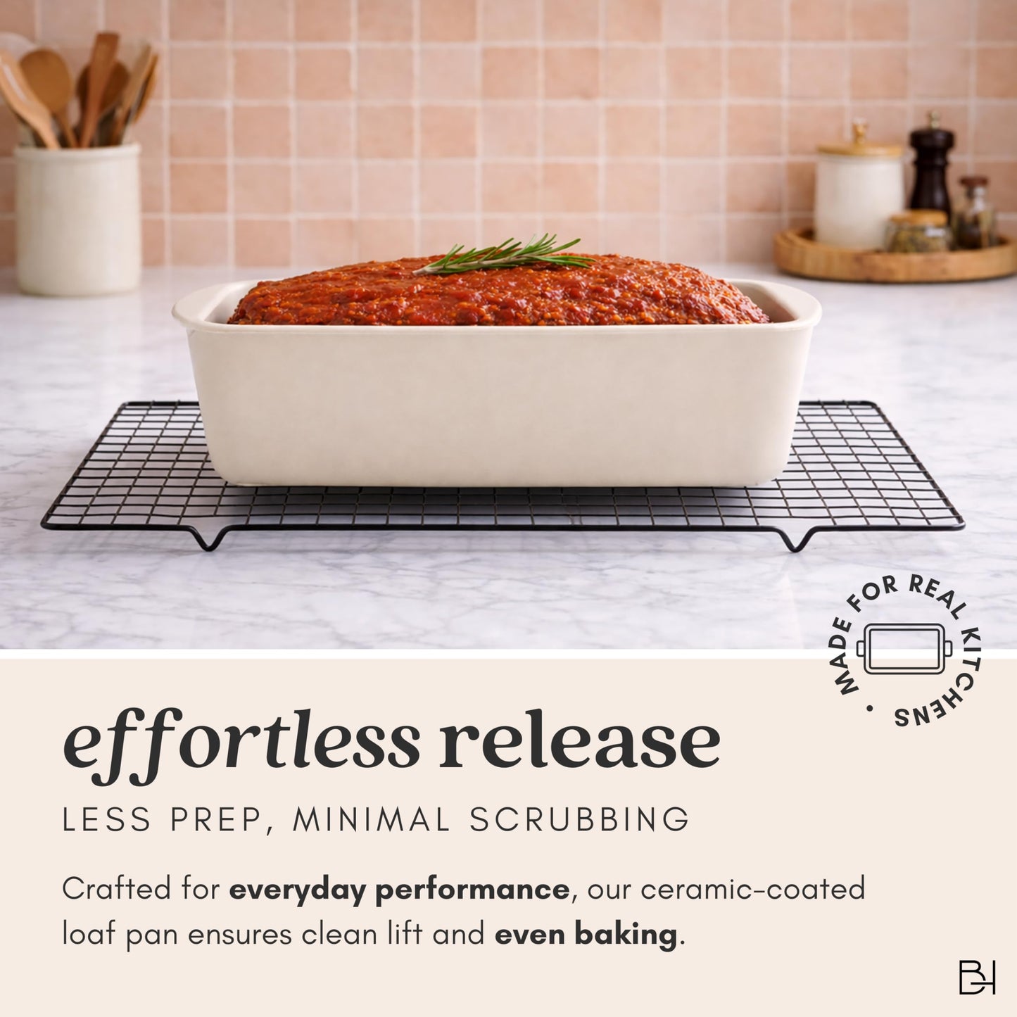 BRIVARA HOME Non-Stick Ceramic Coated Glass 1 lb Loaf Pan | Naturally Slick Ceramic Coating | No PTFE, PFOA, PFAS, and BPA | Perfect for Cakes, Breads, & More [Crema]