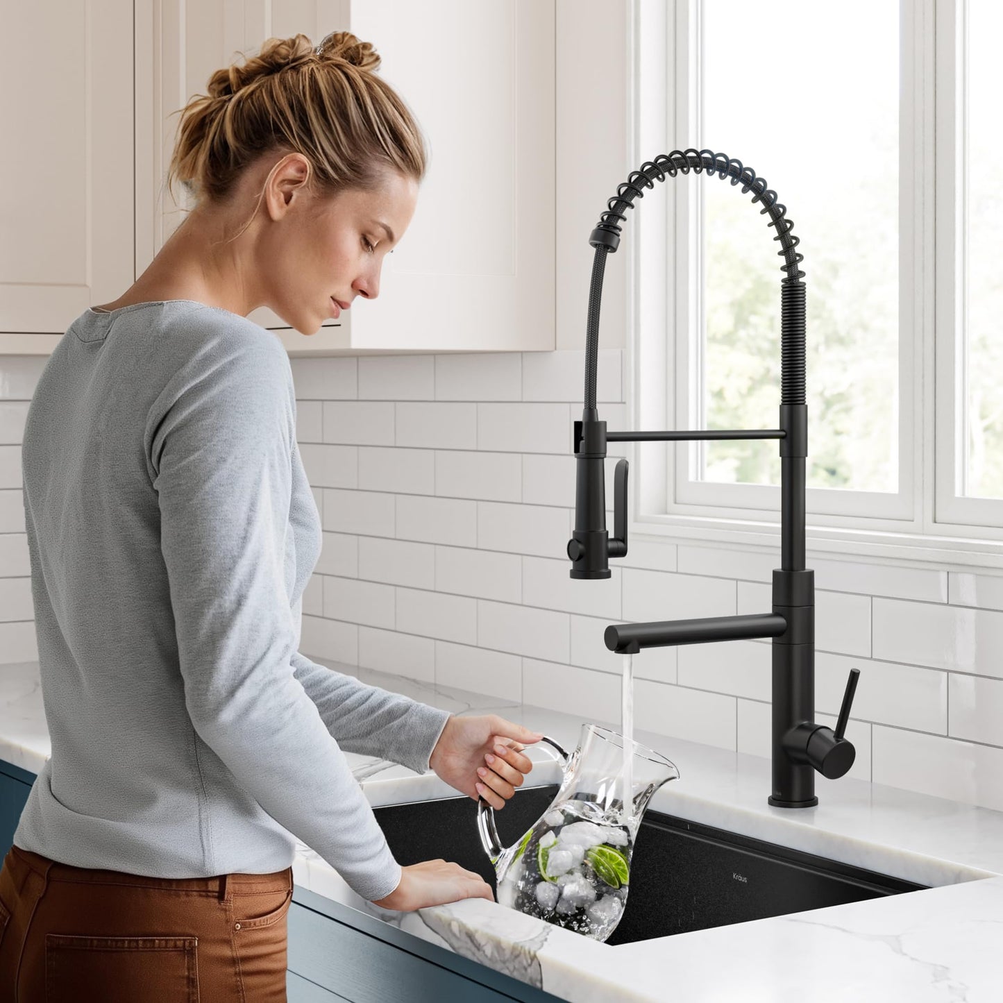 KRAUS Artec Pro Commercial Style 2-Function Single Handle Pull Down Kitchen Faucet with Pot Filler in Matte Black, KPF-1605MB