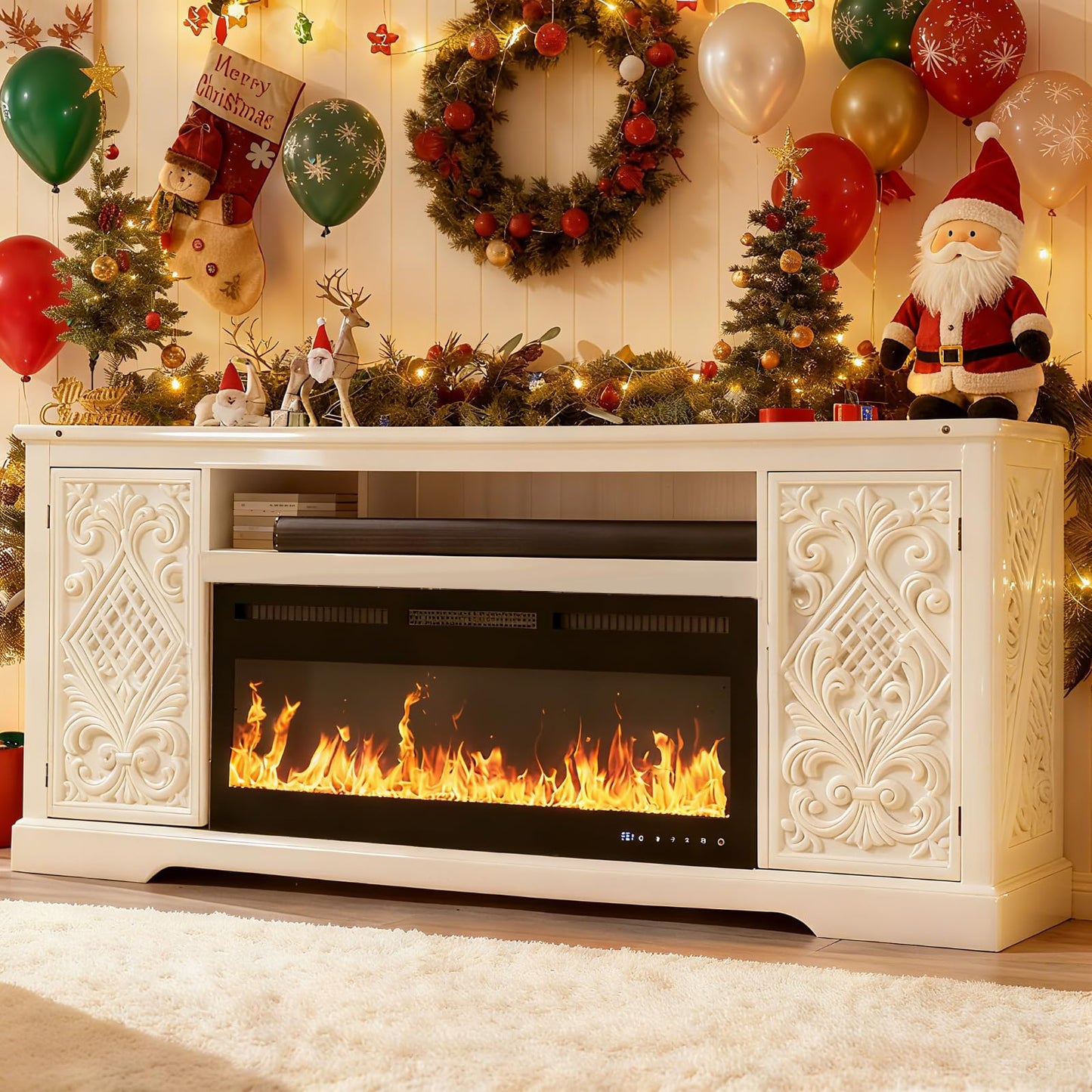50" Smart Electric Fireplace Wall Mount, 1500w Heater with Remote Control & Timer, 12 Color LED Flame Effect, Touch Screen, for Living Room Bedroom Indoor Use