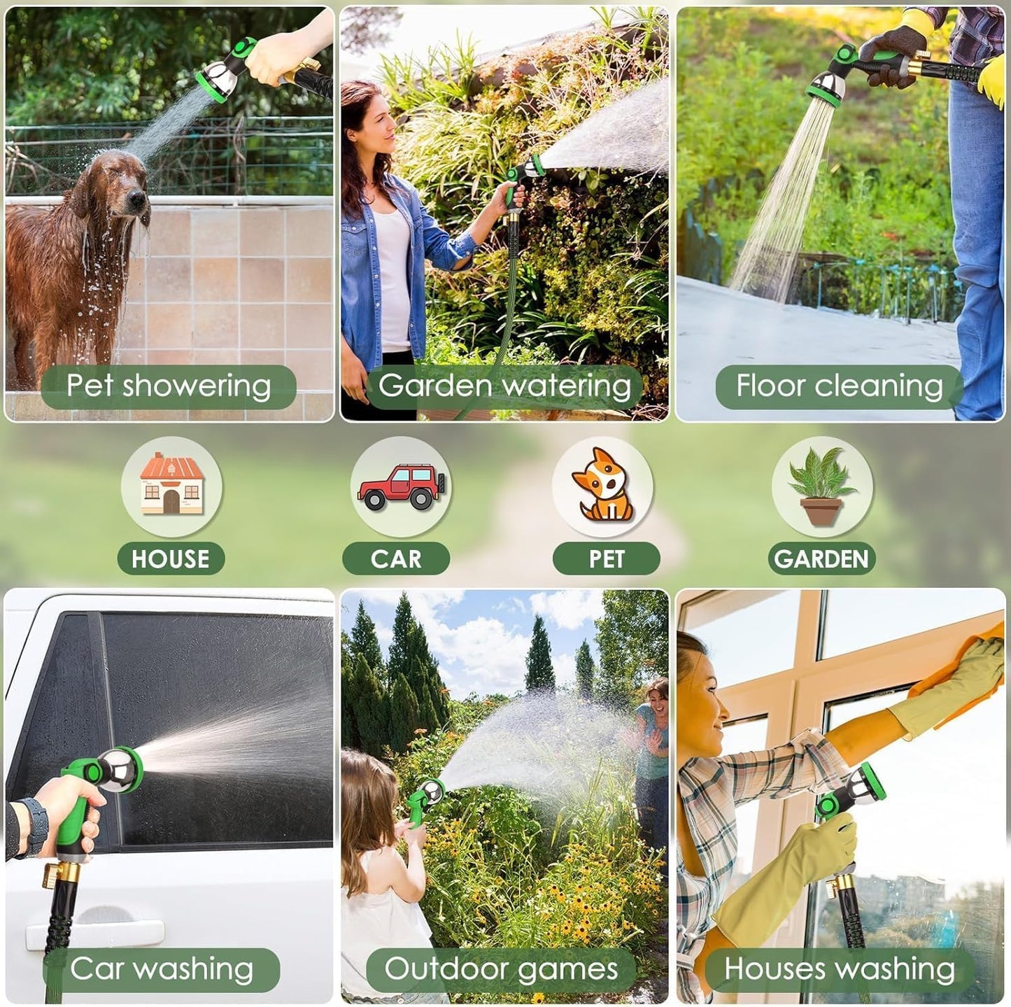 PALRORY Non-Expandable Garden Hose 100 ft, Ultra Lightweight Flexible Water Hose with 10-Pattern Nozzle, Leak-Proof, High-Density Fabric, Thickened Connector, Shut-Off Valve for Yard, Lawn, Outdoor