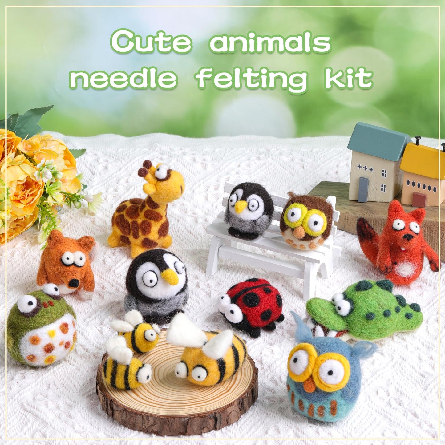 Fedmut Needle Felting Wool Kit, Felting Kit to Make 13 Cute Animals, 26 Colors Vibrant Soft Wool Roving with Felting Tools Supplies, Starter Kits for Beginners & Adults