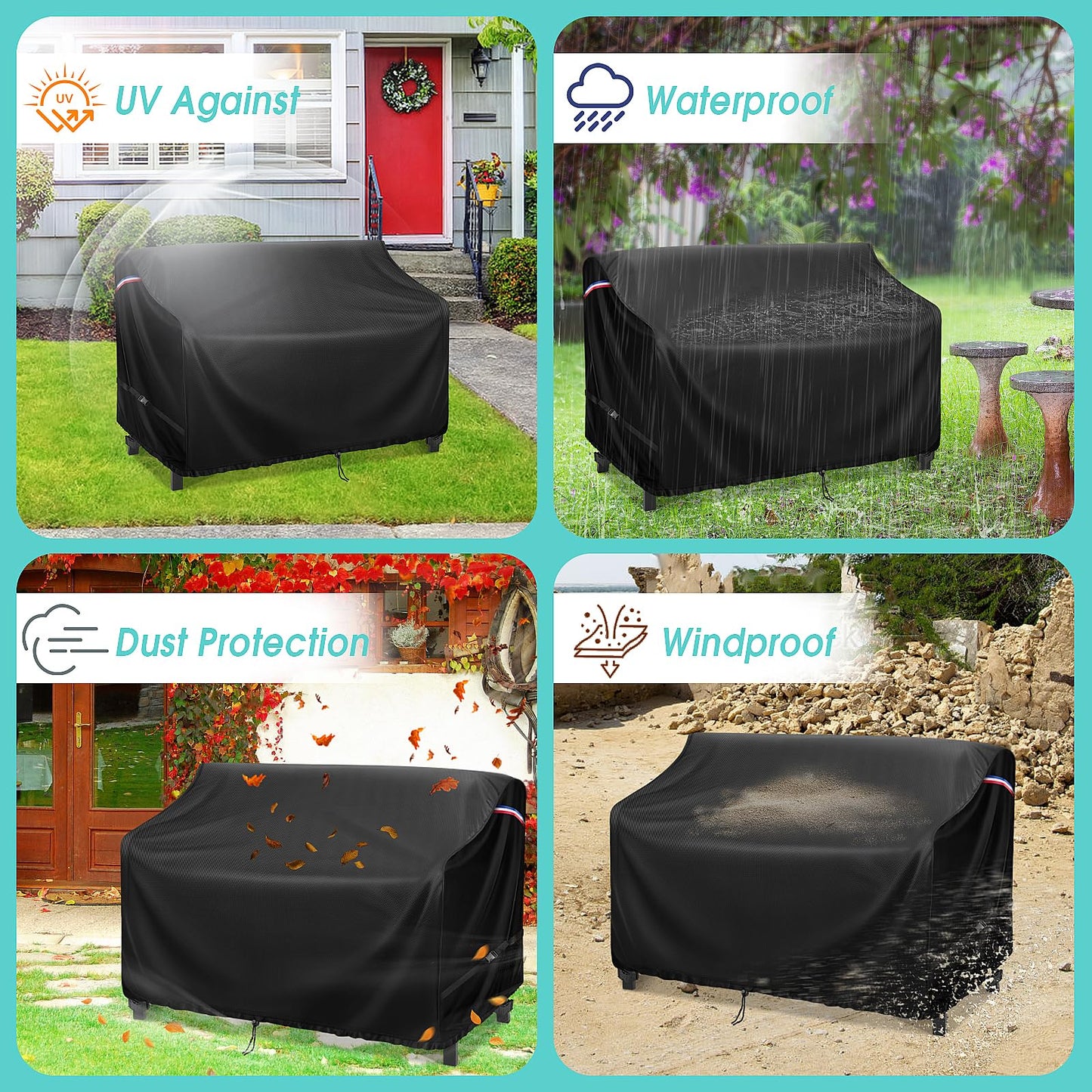 Agustone 48" Outdoor Garden Bench Cover, 500D Waterproof 2- Seater Patio Loveseat Cover, Outdoor UV Protection Furniture Covers for Park Glider Benches/Rattan Sofas - 48" L x 23" W x 28" H