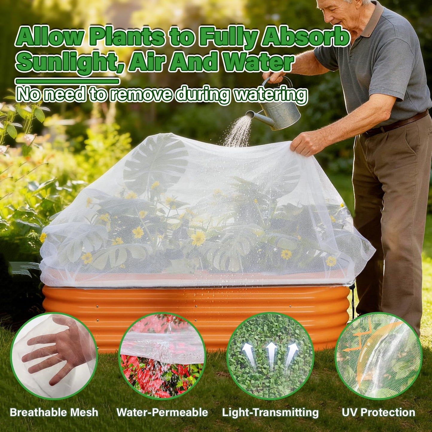 KEOHOL 3-Pack Garden Netting for Raised Beds, 4.9×2.3×1.4 Ft Rectangular Plant Covers with Ultra-fine Mesh, UV Protected HDPE Plant Netting for Vegetables Flowers Fruits
