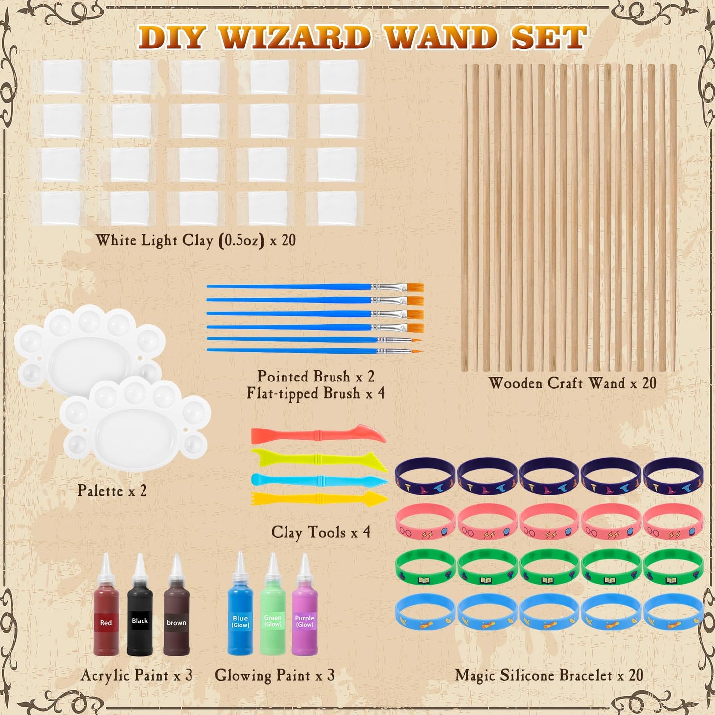CharmFields Magic Wand Making Kit, DIY Painting Art Craft Set, Wand Making for Birthday Party Favors, Kids Gift, Wizard Halloween Party Supplies, School Activities – 78 PCS in All