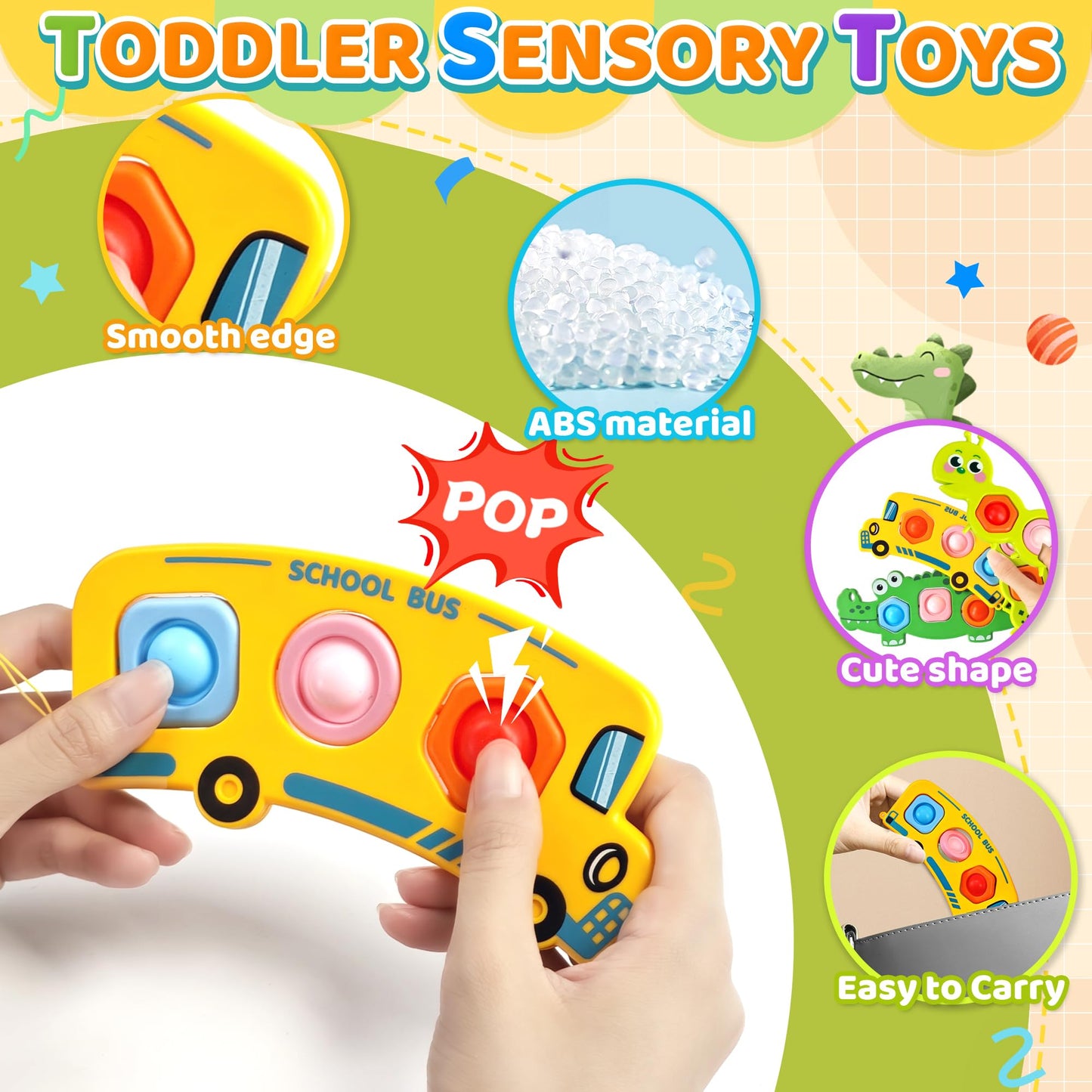 3PC Fidget Popper Sensory Toys Airplane Travel Activities for Toddlers Goodie Bags Pop it Fidget Toys for 12+ Month Babies 1 2 3 Year Old Girls Boys Valentine Gift Easter Basket Stuffer Gift