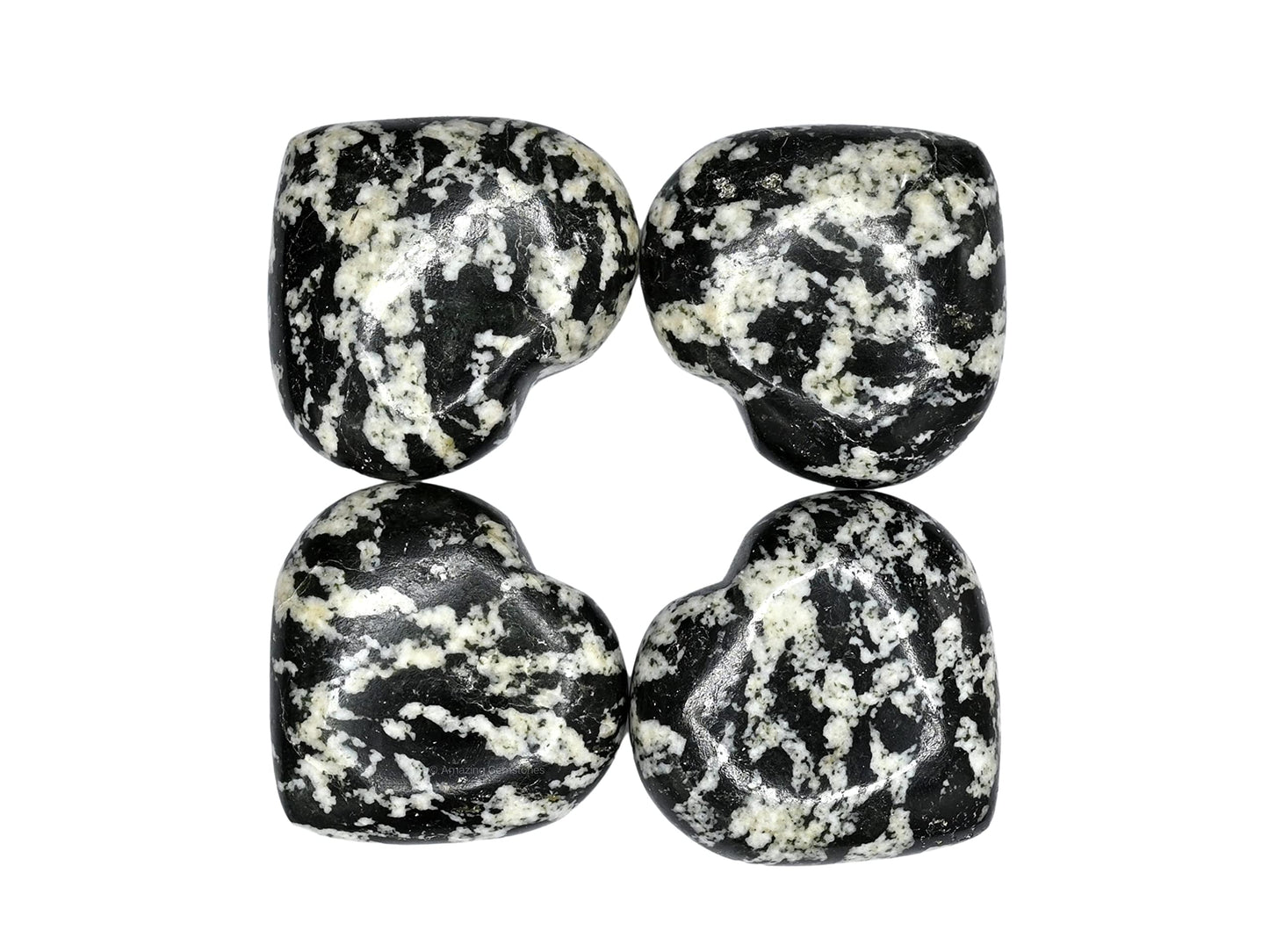 Black & White Tourmaline Crystal Heart Palm Stone - Pocket Massage Worry Stone for Natural Body Chakra Balancing, Reiki Healing and Crystal Grid