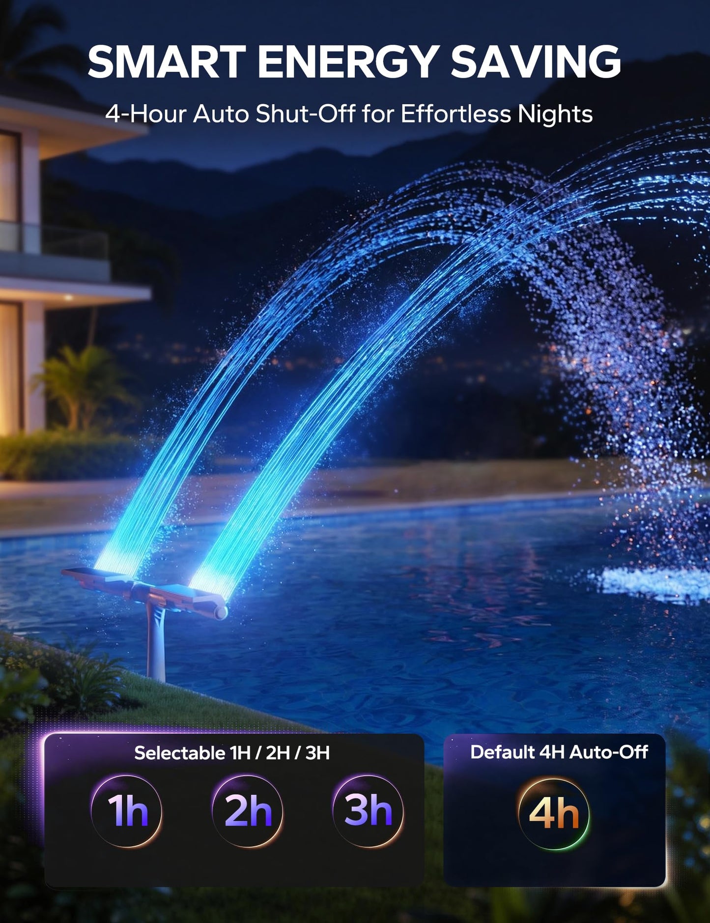 POOLHACKER Solar Pool Fountain with 10-Color LED Lights, Newly Refined Streamlined Design, Auto Dusk Sensor & Timer, Remote Control, Dual-Head Adjustable Spray for Above & Inground Pools